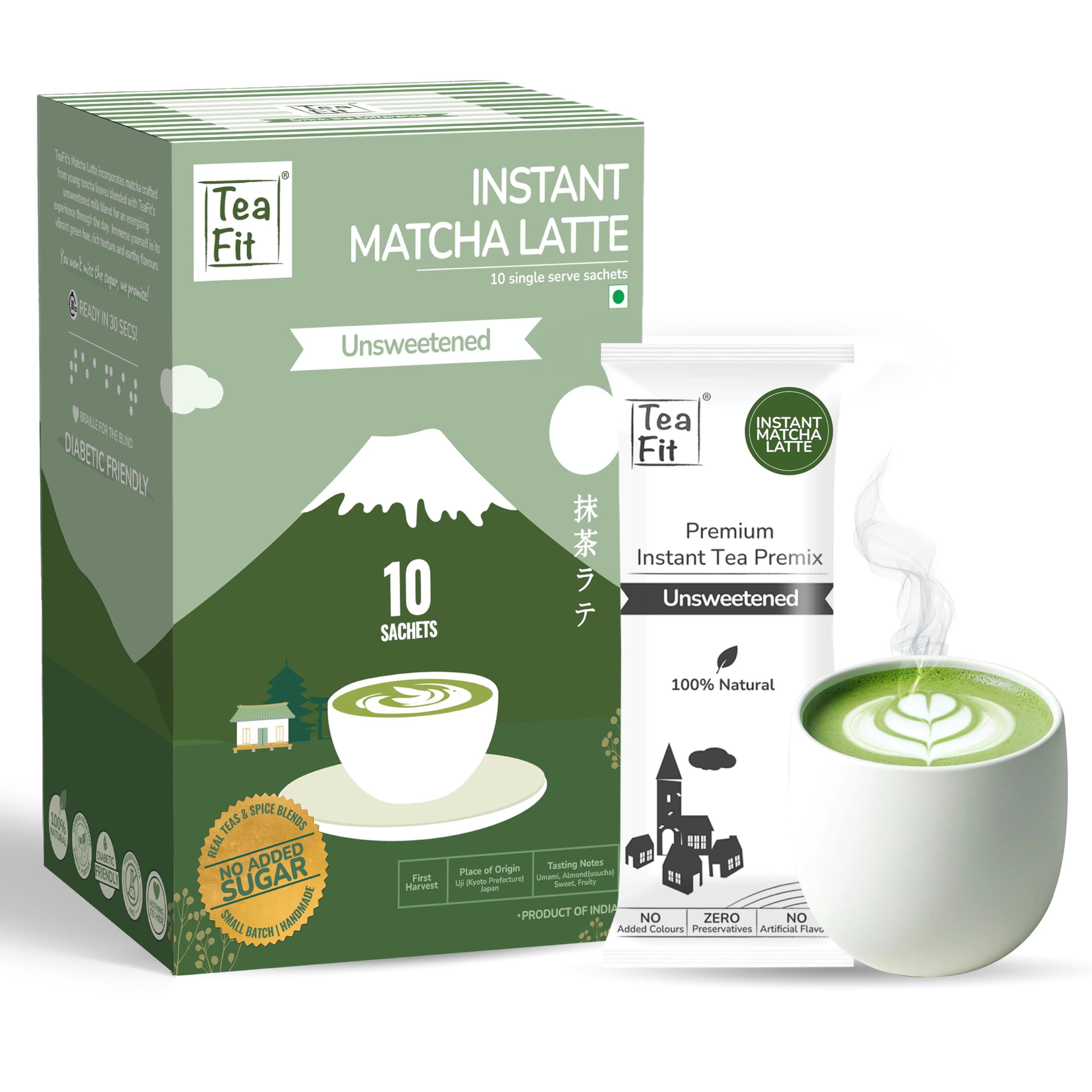 TeaFit Ceremonial NO SUGAR Instant Matcha Latte Premix, 180g (10