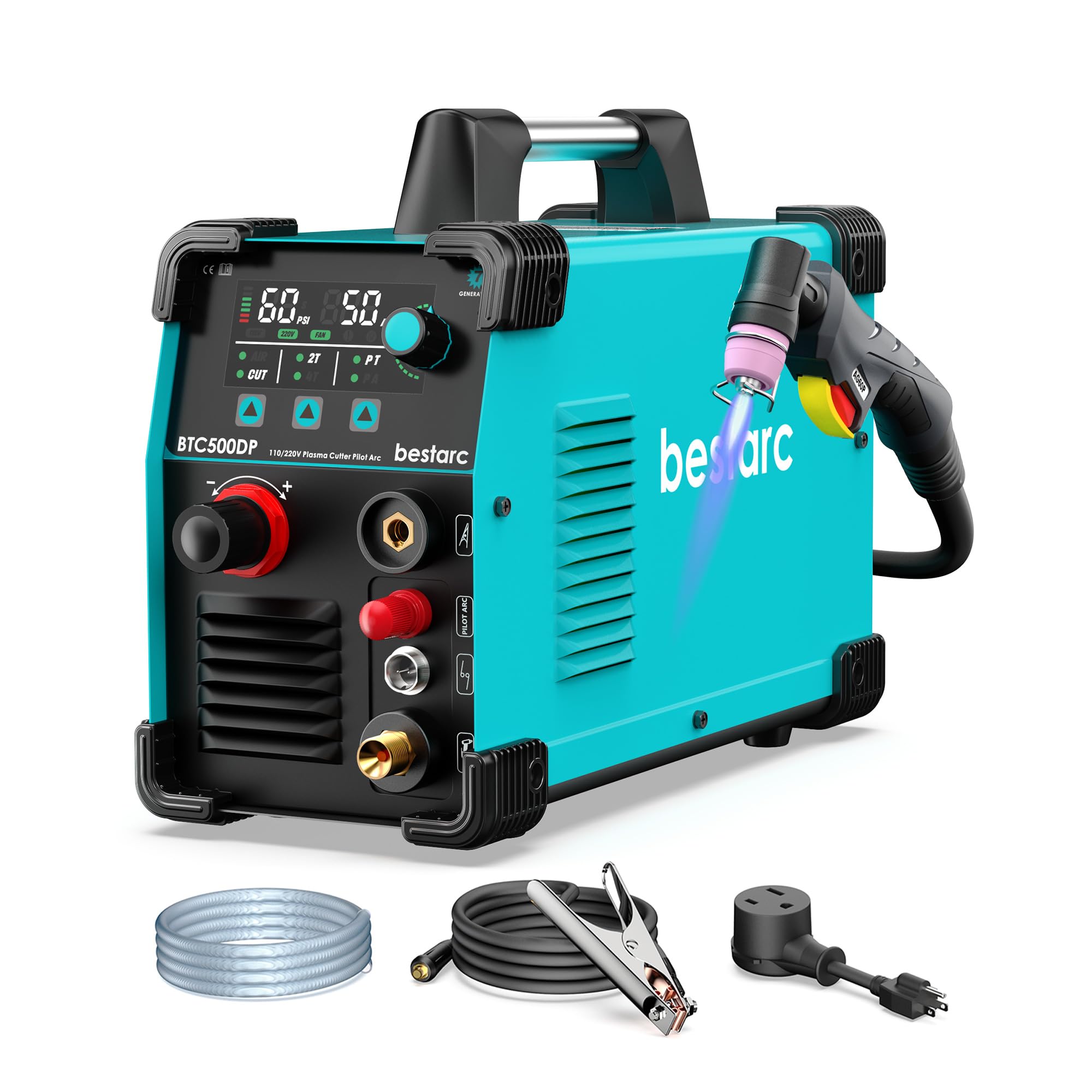 bestarc Plasma Cutter, Pilot Arc BTC500DP 7th Generation 50Amps Screen Display Dual Voltage 110/220V Digital Plasma Cutting Machine (BTC500DP 7Gen 110/220V)