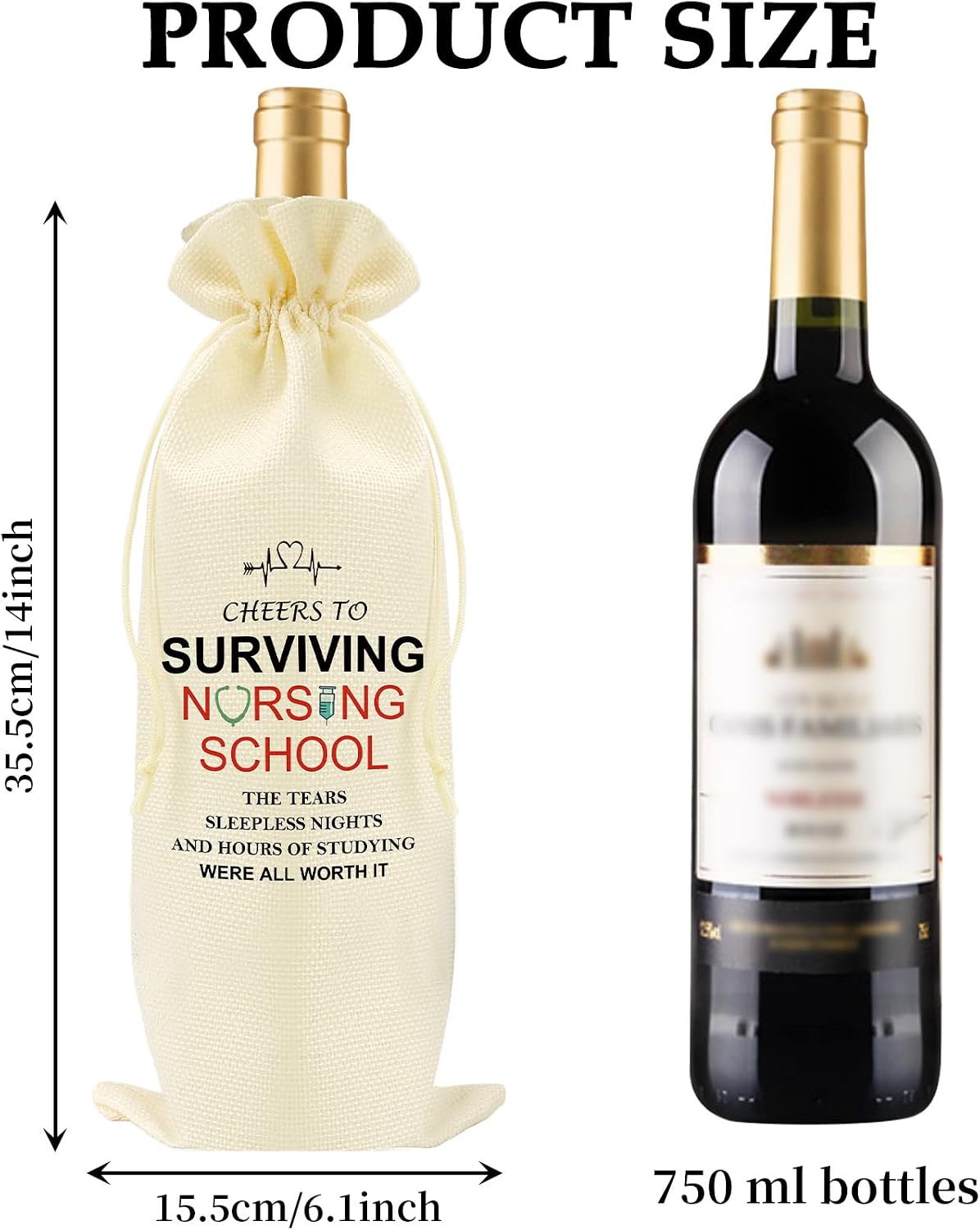 Nursing School Graduation Gifts for Women Surviving Nursing School Graduation Decorations Table Decor Wine Bag Champagne Bag Bottle Covers Congrats Grad Congratulations Gifts for Wine Lovers Students image 2