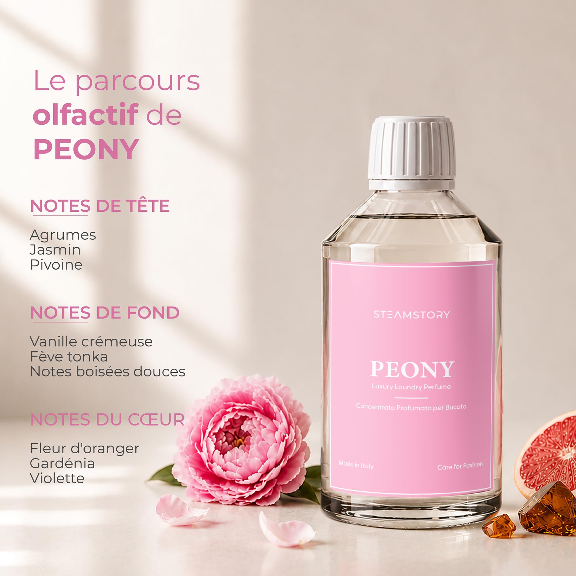 Lot de parfum de luxe pour linge - Parfum intense et fruité avec zircone, topaze bleue, pivoine et cristal - 4 x 250 ml