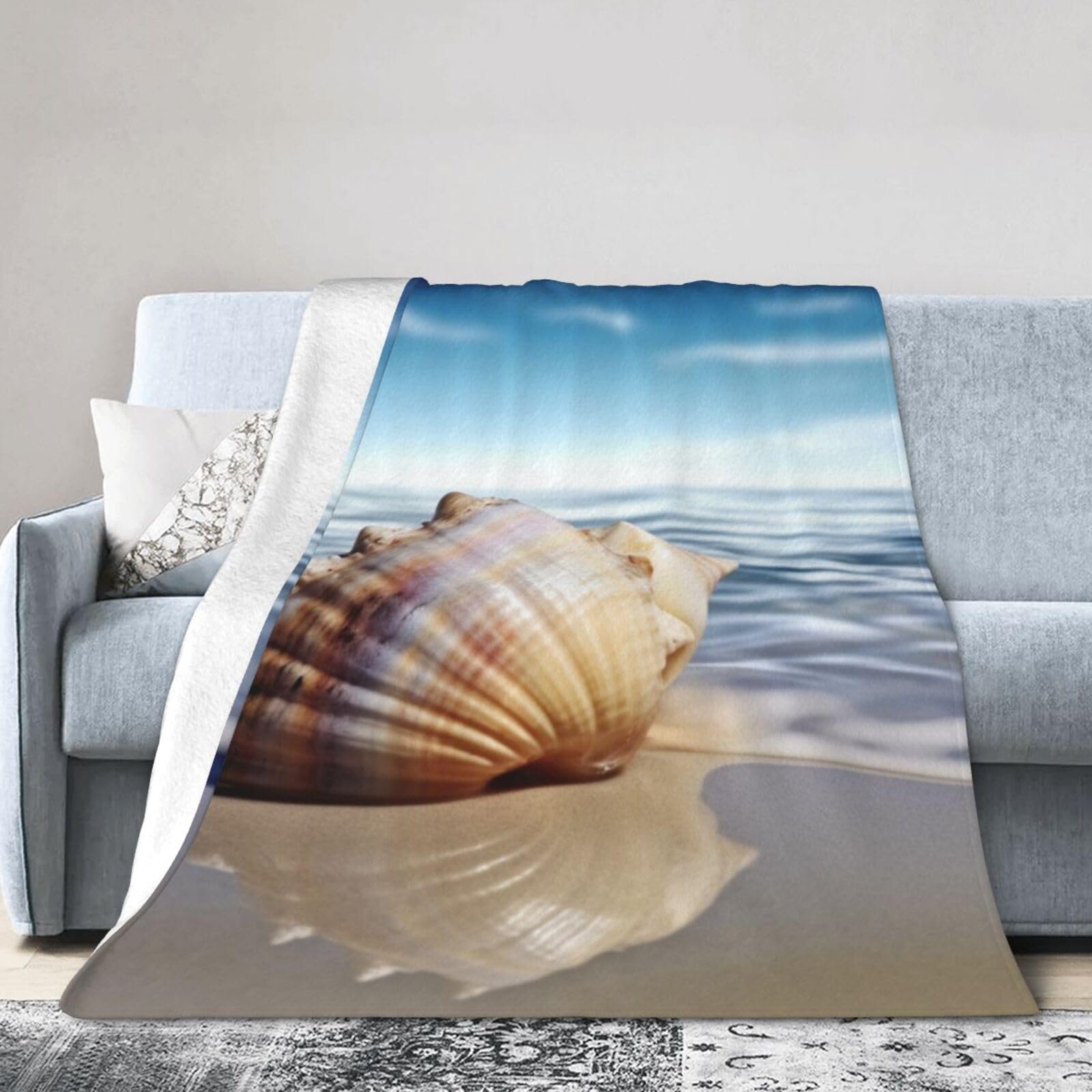 Couverture micropolaire Ocean Seashell en flanelle douce pour lit et canapé
