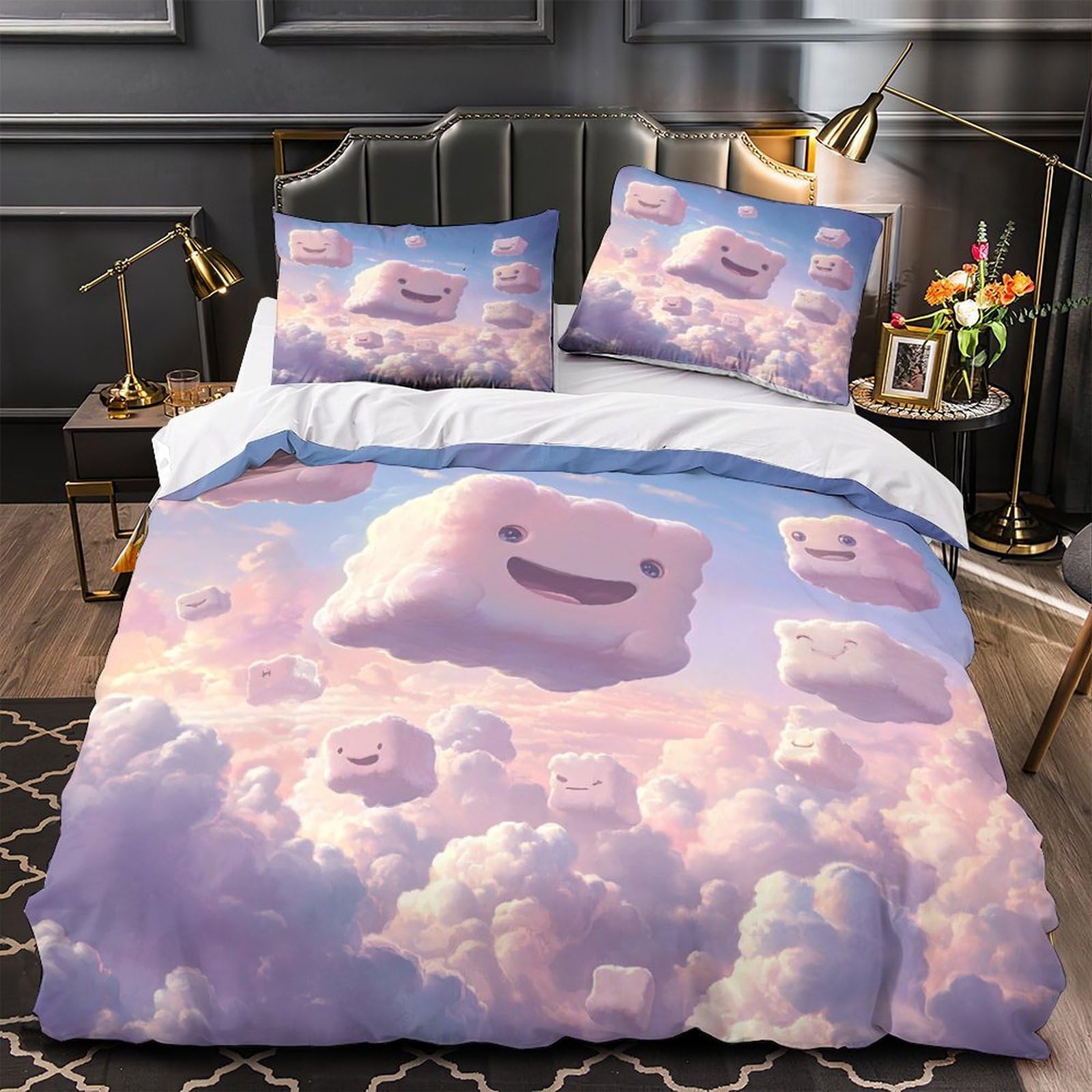 Housse de couette nuages imprimé 3D en microfibre durable haute densité