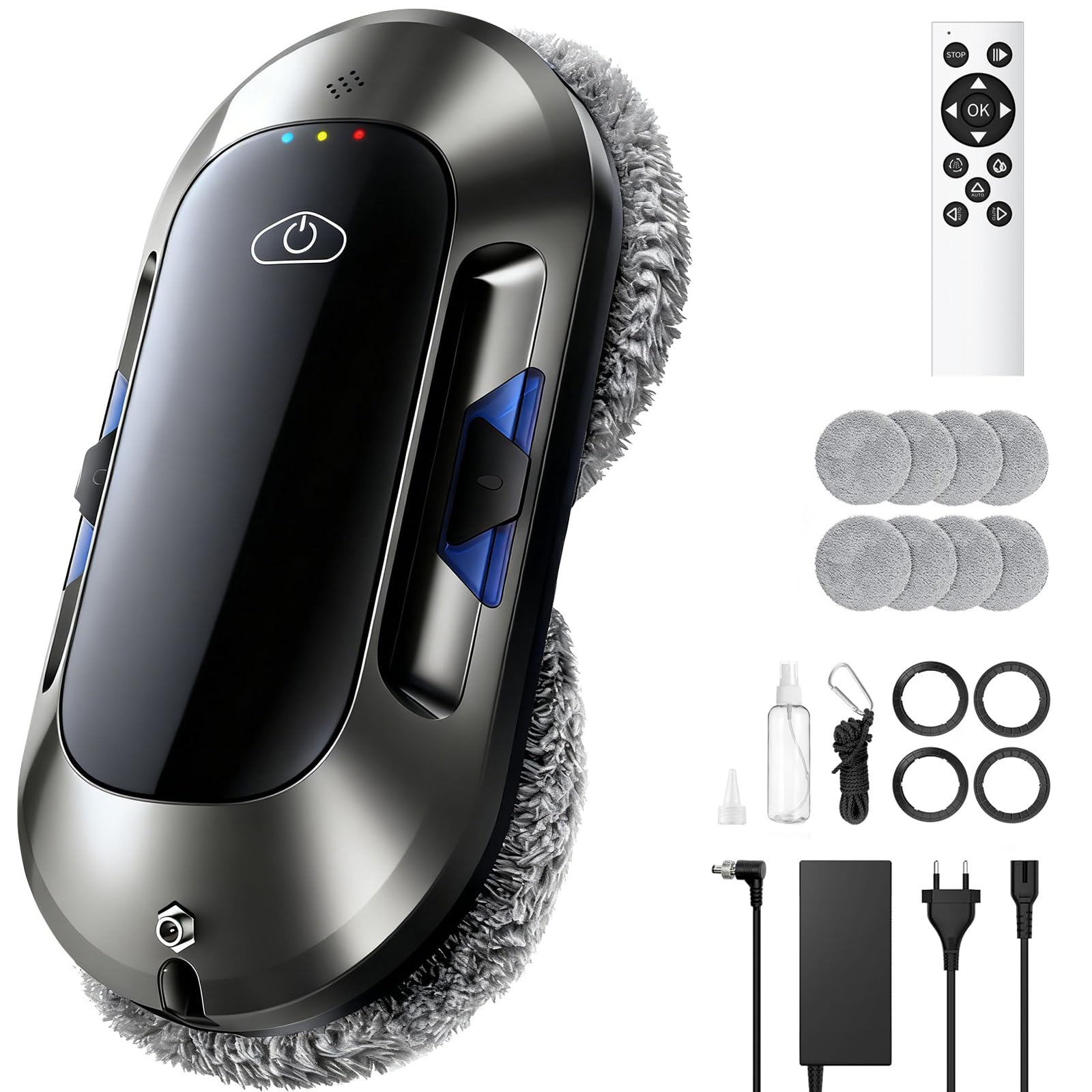 Robot Laveur de Vitre, 6500Pa Robot Nettoyeur de Vitres Automatique, Fonction Vaporisation, 3 Modes, Navigation Intelligente, Détection Bords, 10 Lingettes, pour Un Entretien Efficace des Vitres