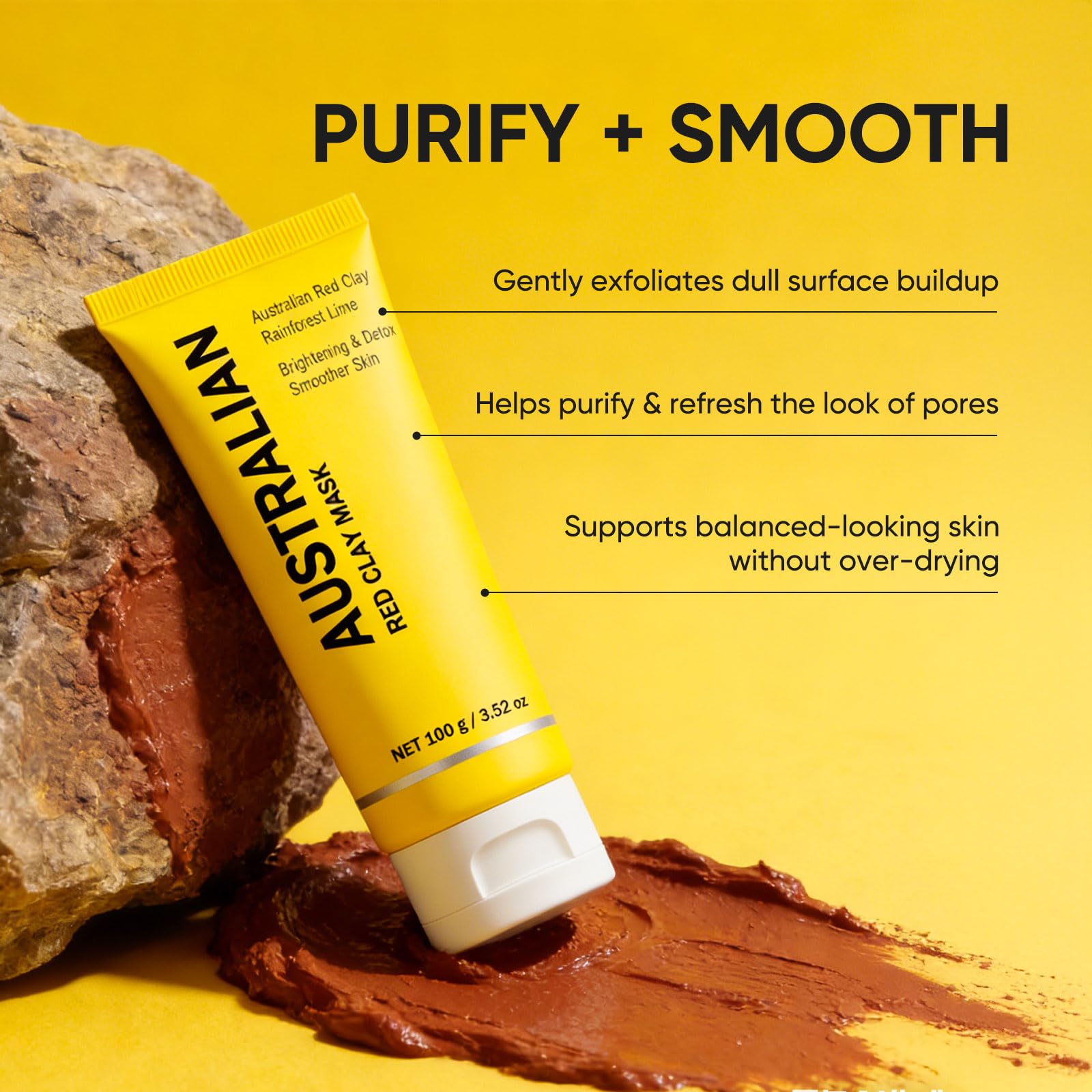 Australian Red Clay Face Mask, Mineral-Rich Detox Mud Mask with Kakadu Plum, Desert & Rainforest Lime Extracts, for Radiant-Looking, Smoother Skin, All Skin Types, 100 mL (1)