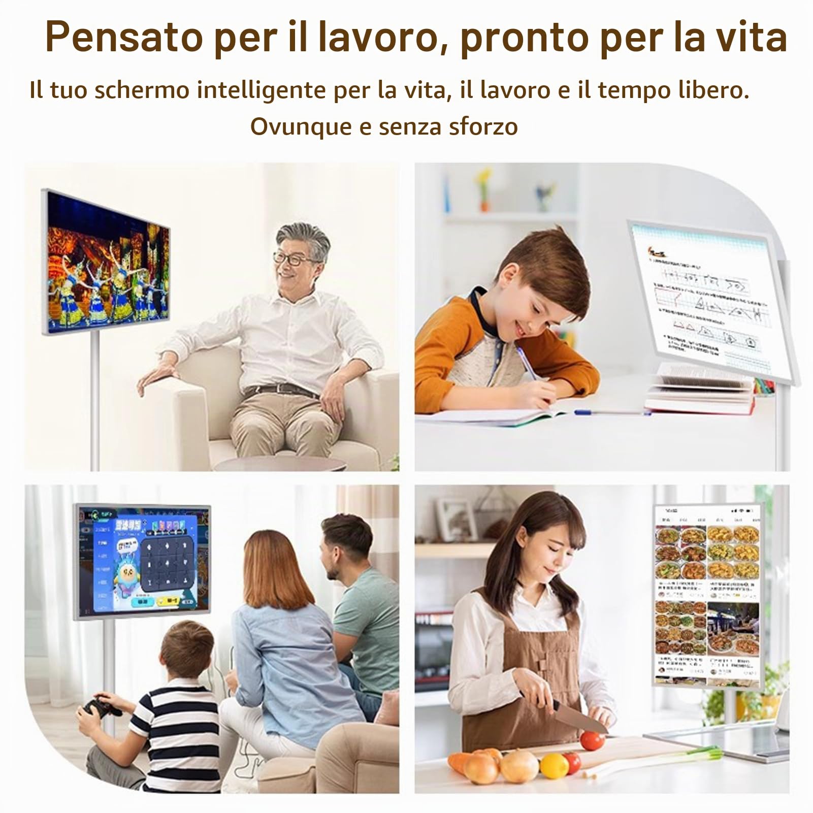 Smart TV Portatile Touch Screen da 21,5 Pollici, TV Mobile su Ruote con Sist-ema Operativo Android, 4 GB + 64 GB di Memoria, Batteria Integrata da 6000 mAh White-4+64G