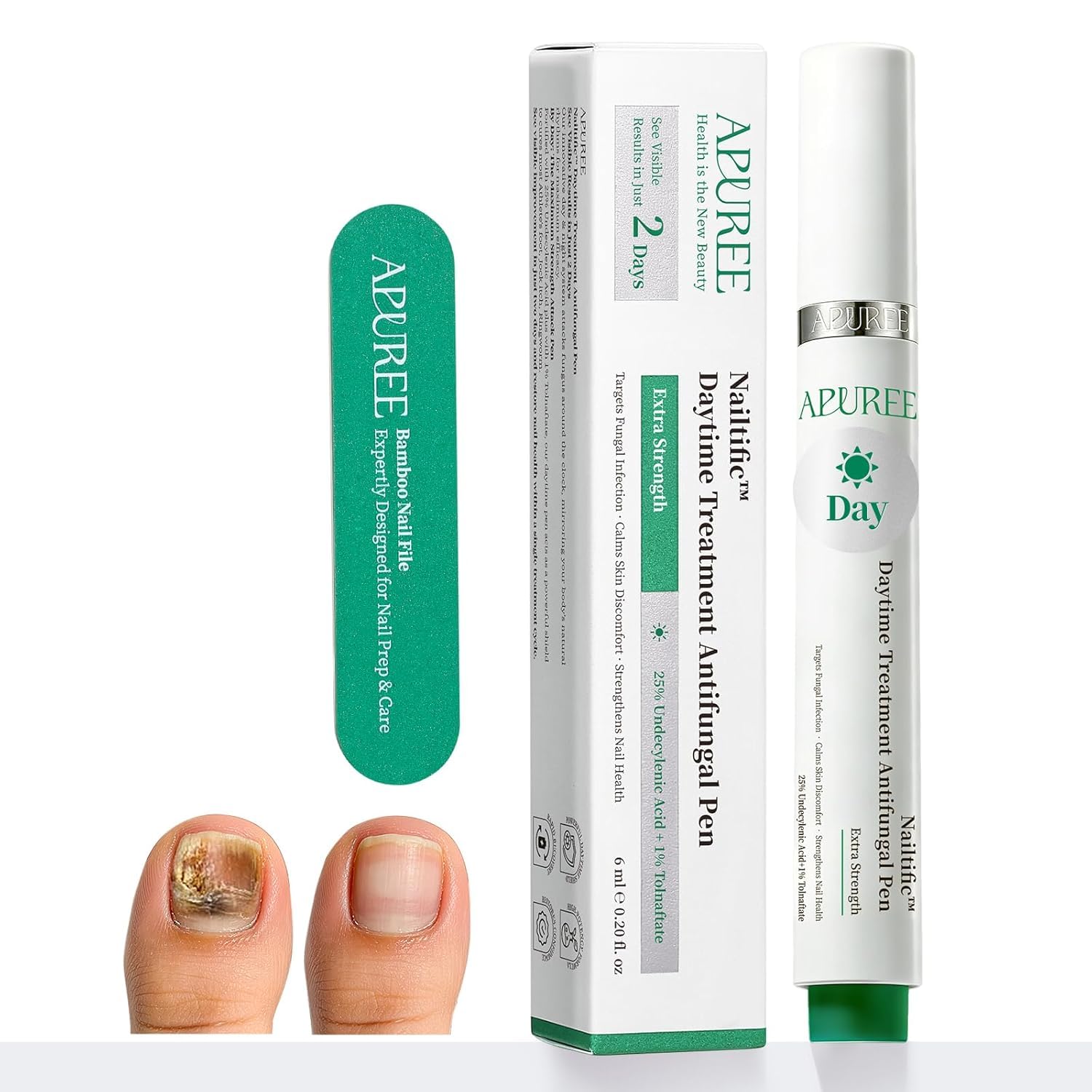 APUREE Daytime Antifungal Pen Extra Strength: 25% Undecylenic Acid 1% Tolnaftate | #1 Day Defense Nail Fungus Pen| FSA-HSA | Intensive Repair Damaged Yellow Discolored Thick Nails