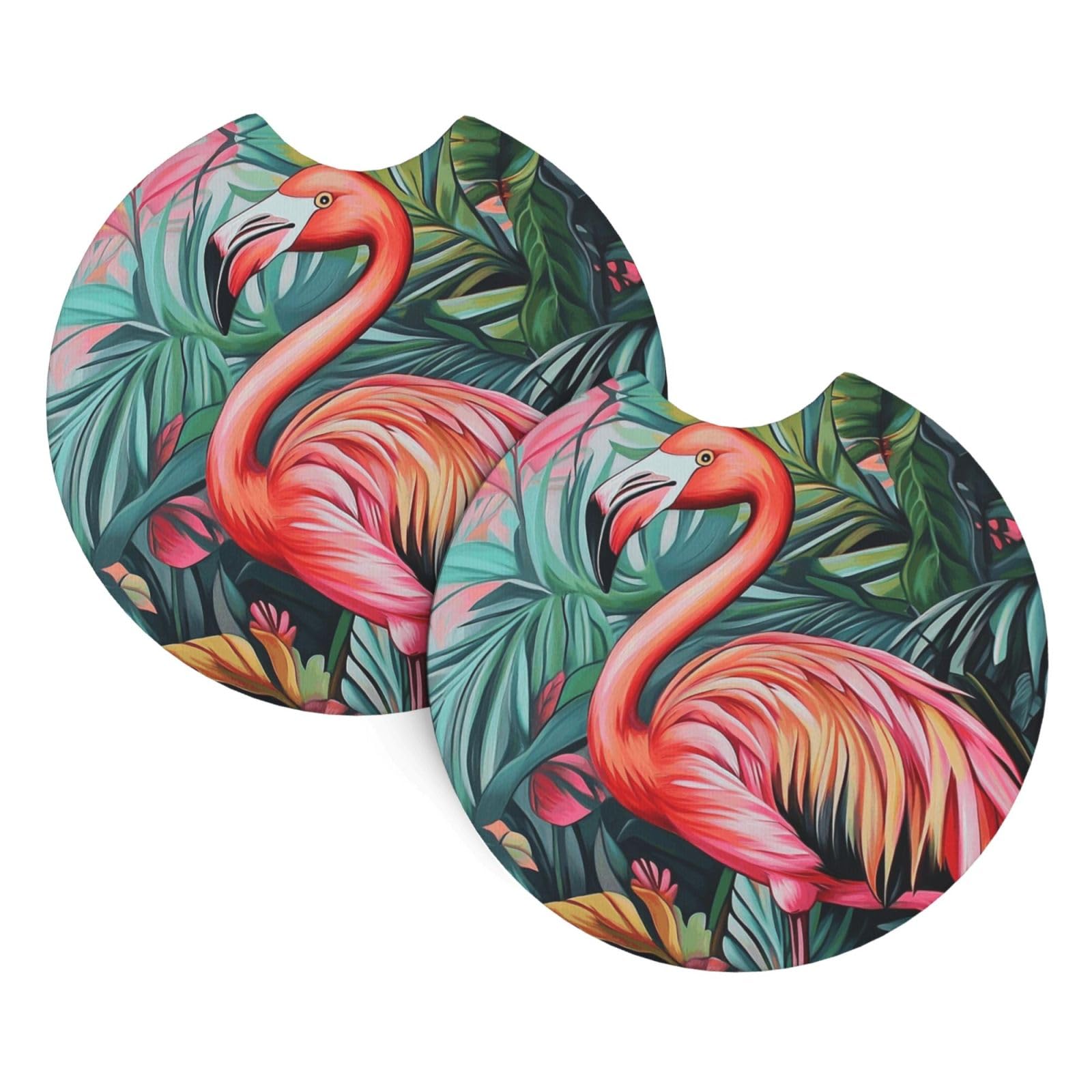 2 Pack Car Cup Holder Coasters 2.7 Inch Universal Anti-Slip Shockproof Car Cup Holder Insert Tropical Flamingo Car Coasters Drink Coasters Cup Holder Coasters for Car Accessories