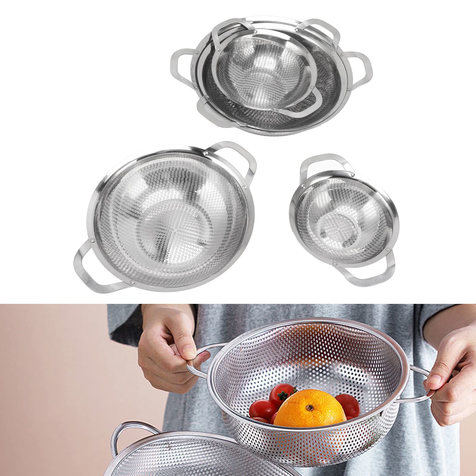 Set Di 2 Cestini In Acciaio Inox Per Cucina - Scolapasta Con Manici Rimovibili Per Friggere, Cuocere A Vapore E Lavare - Foto 8