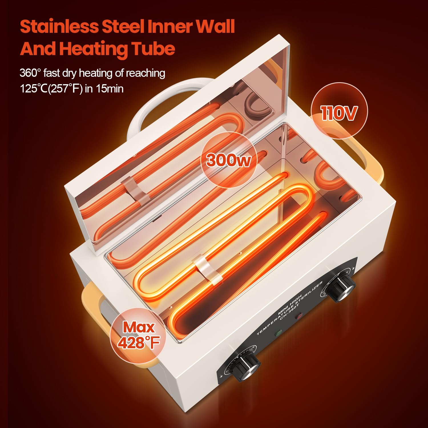 Máquina limpiadora de herramientas de metal de alta temperatura, caja de limpieza de calor seco de 2 litros con ajuste de temperatura y tiempo, gabinete de limpieza con asa, para salón de belleza