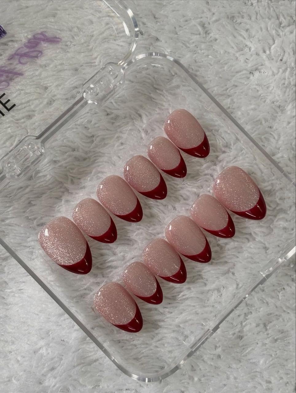 HAPPY FINGERS Artificial Nails - Handmade Press-on with Cats Eye Effect And Maroon French Pack of 12 Medium Almond Shape | Reusable, Pre-Designed | Perfect Decorative Fake Nails for Women & Girls | Press-On Nail Tips |(Red Velvet)-image-29