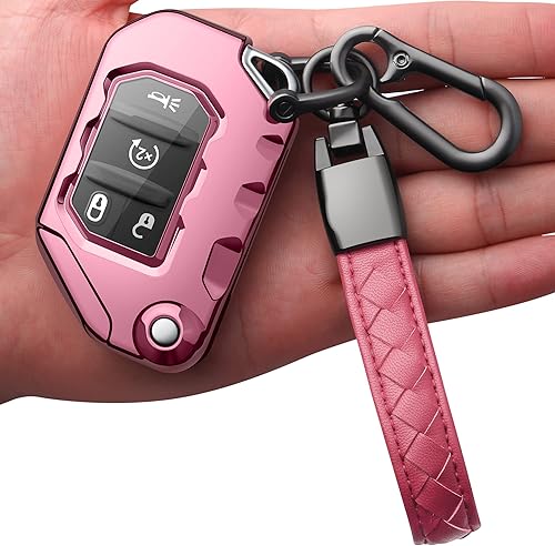 Autophone Compatible con funda para llavero Jeep con llavero de cuero, funda de protección suave de TPU para llave de control remoto Wrangler JL