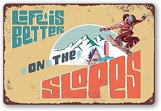 Ski Wall Decor Ski Signs Ski Party Decorations Ski Poster Vintage Ski Metal Tin Sign Ski Lodge Decor Mountain Home Decor Ski Pictures Wall Decor Rustic Bedroom Decor 8x12 Inch