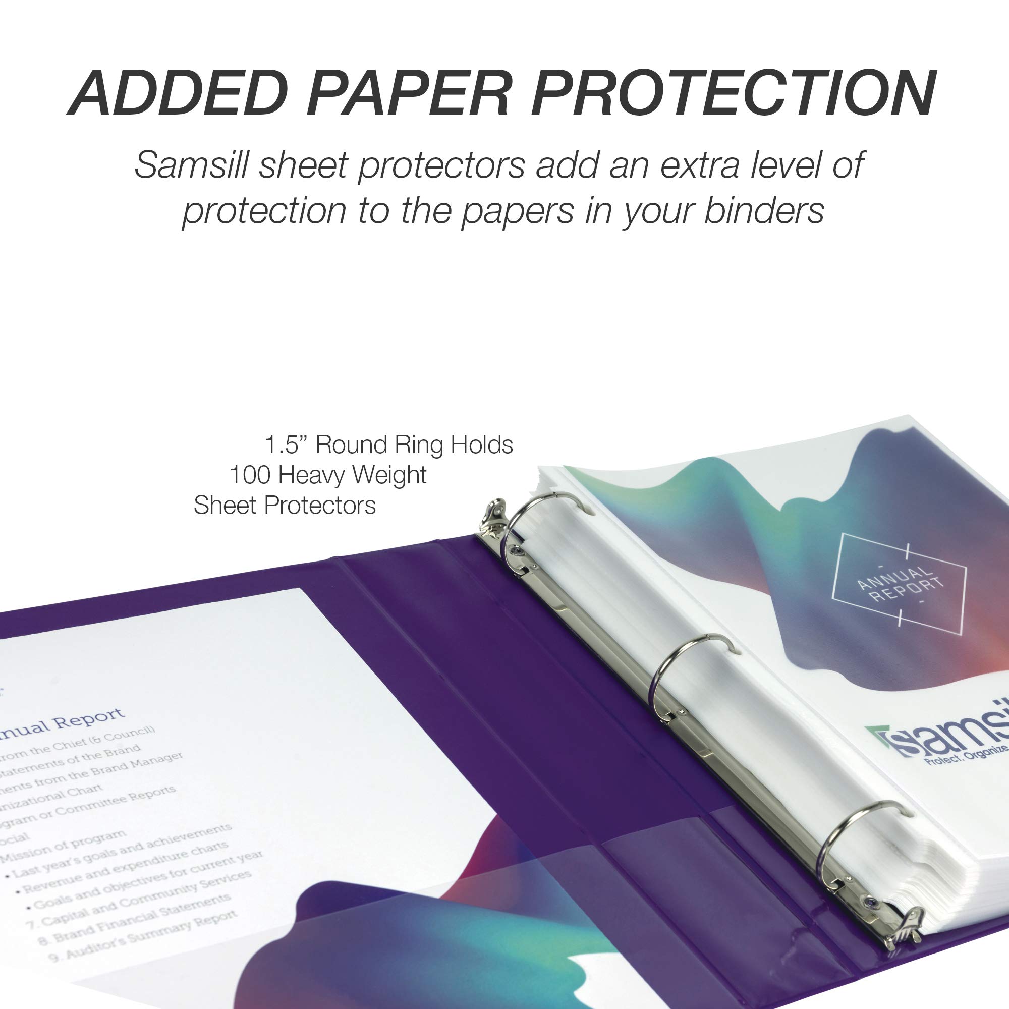 Samsill Raccoglitore a 3 anelli da 3,8 cm, prodotto negli Stati Uniti, con anello rotondo economico, copertina trasparente, capacità 325 fogli, per scuola, casa, ufficio, viola