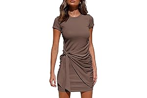 Women's Summer Tie Waist Short Sleeve Casual Mini Dress