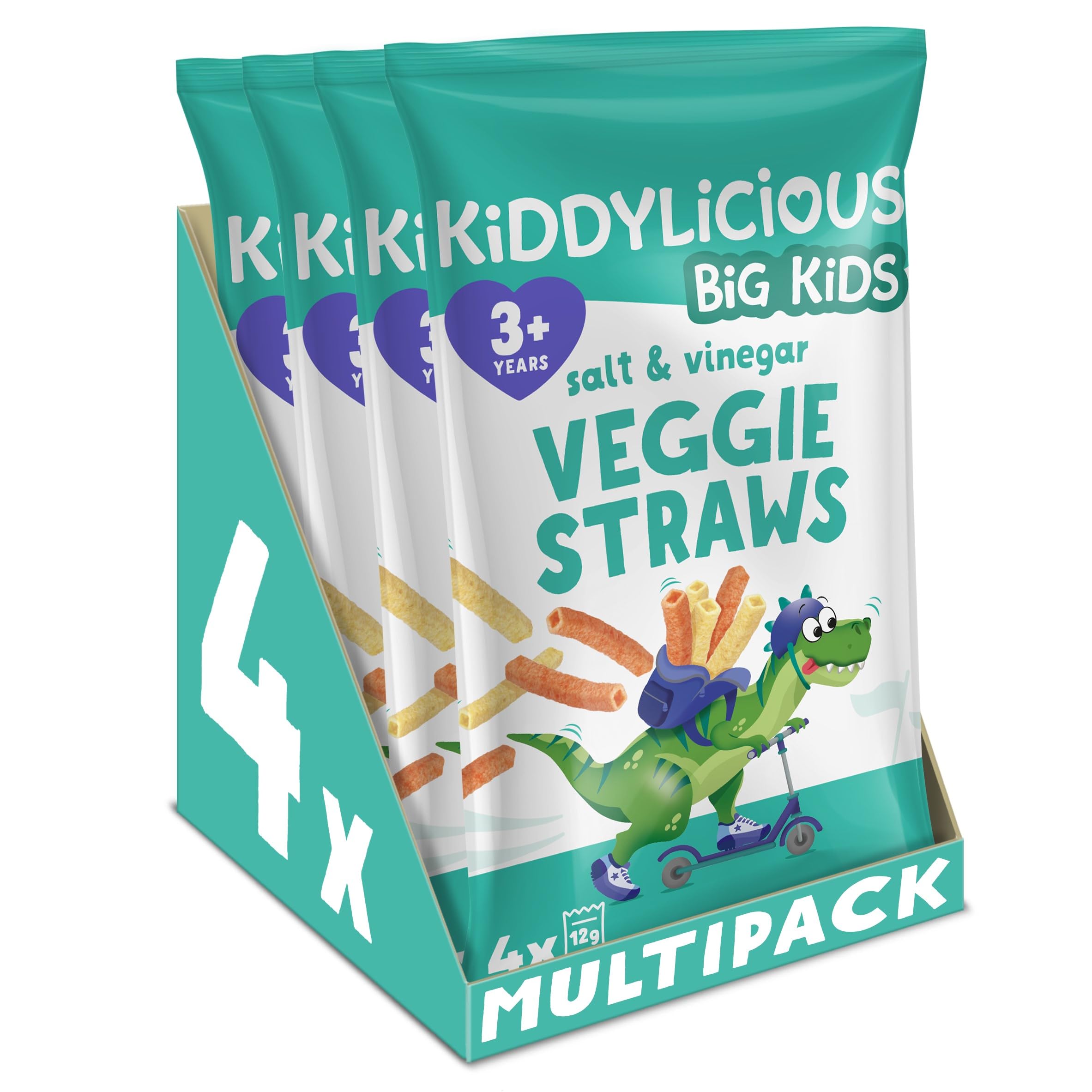 Kiddylicious Salt & Vinegar Straws - Delicious Snacks for Kids - Suitable for 3+ Years - 4 Packs of 4 (16 Total)