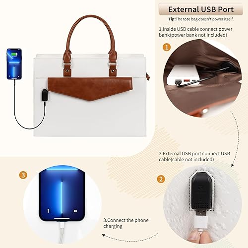 Miniatura 3 de Bolsa de mano para computadora portátil para mujer, bolsa para laptop de 17 pulgadas, bolsa de cuero impermeable para computadora, bolsa de trabajo