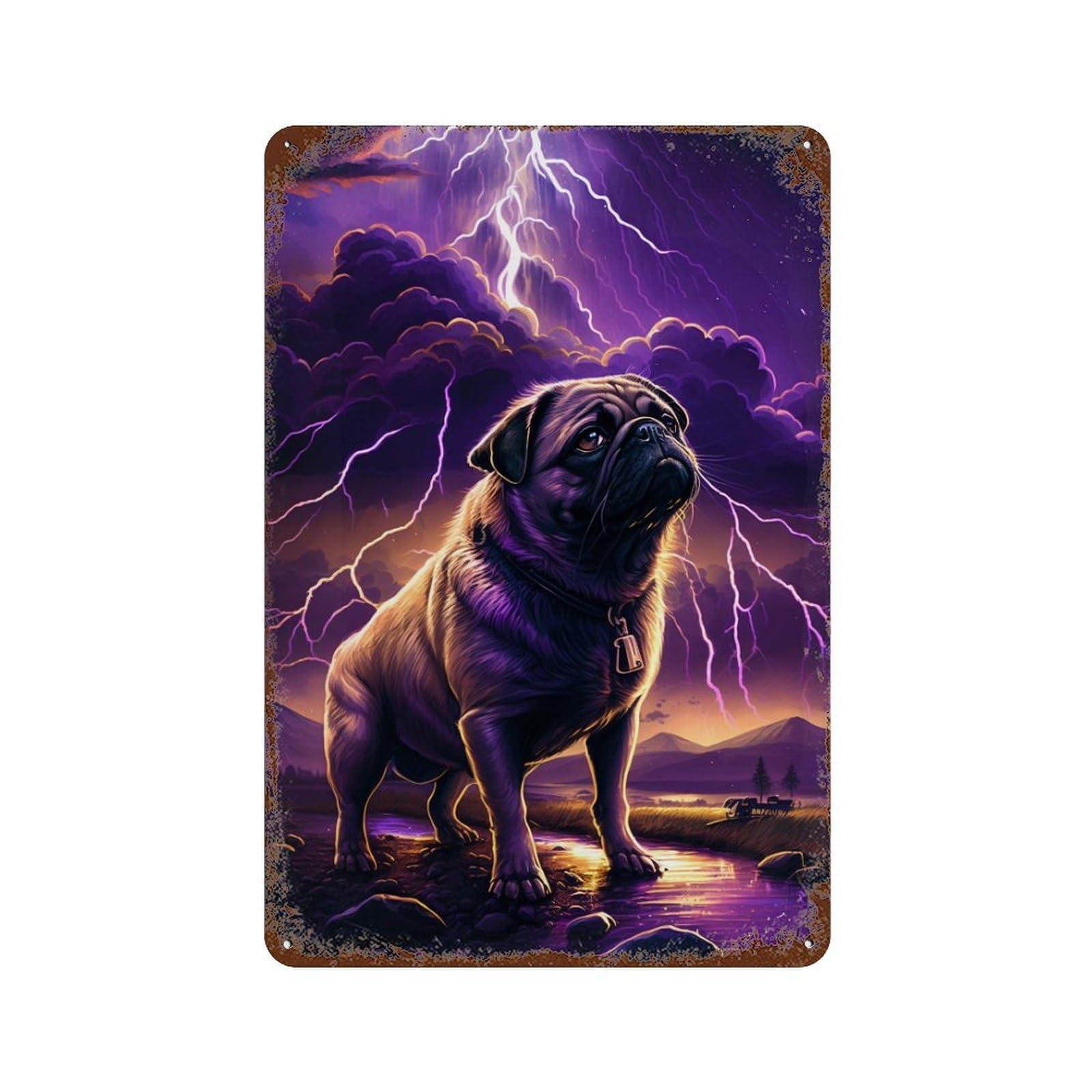 Thundering Pug Majesty -1 Distressed Metal Wall Sign 11.8"x7.9", Shabby Chic Decor for Garage, Pub Or Kitchen