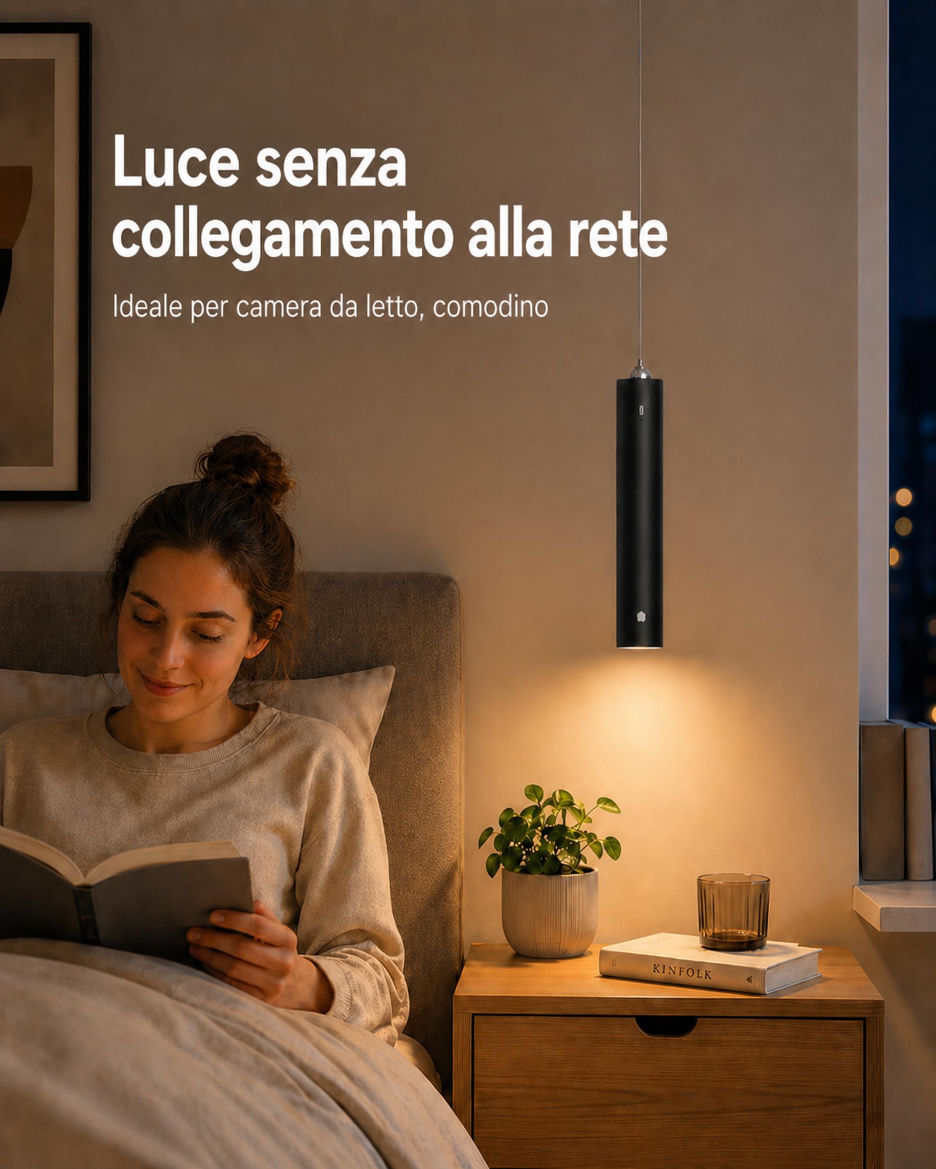 ACMHNC Lampada a Sospensione a Batteria Senza Fili,5W LED Sospensione Ricaricabile USB-C 4500mAh con Telecomando,Dimmerabile 3000K/4000K/6000K, Timer,Lampadario Camera da Letto Cucina, Nero,Ø4x30cm