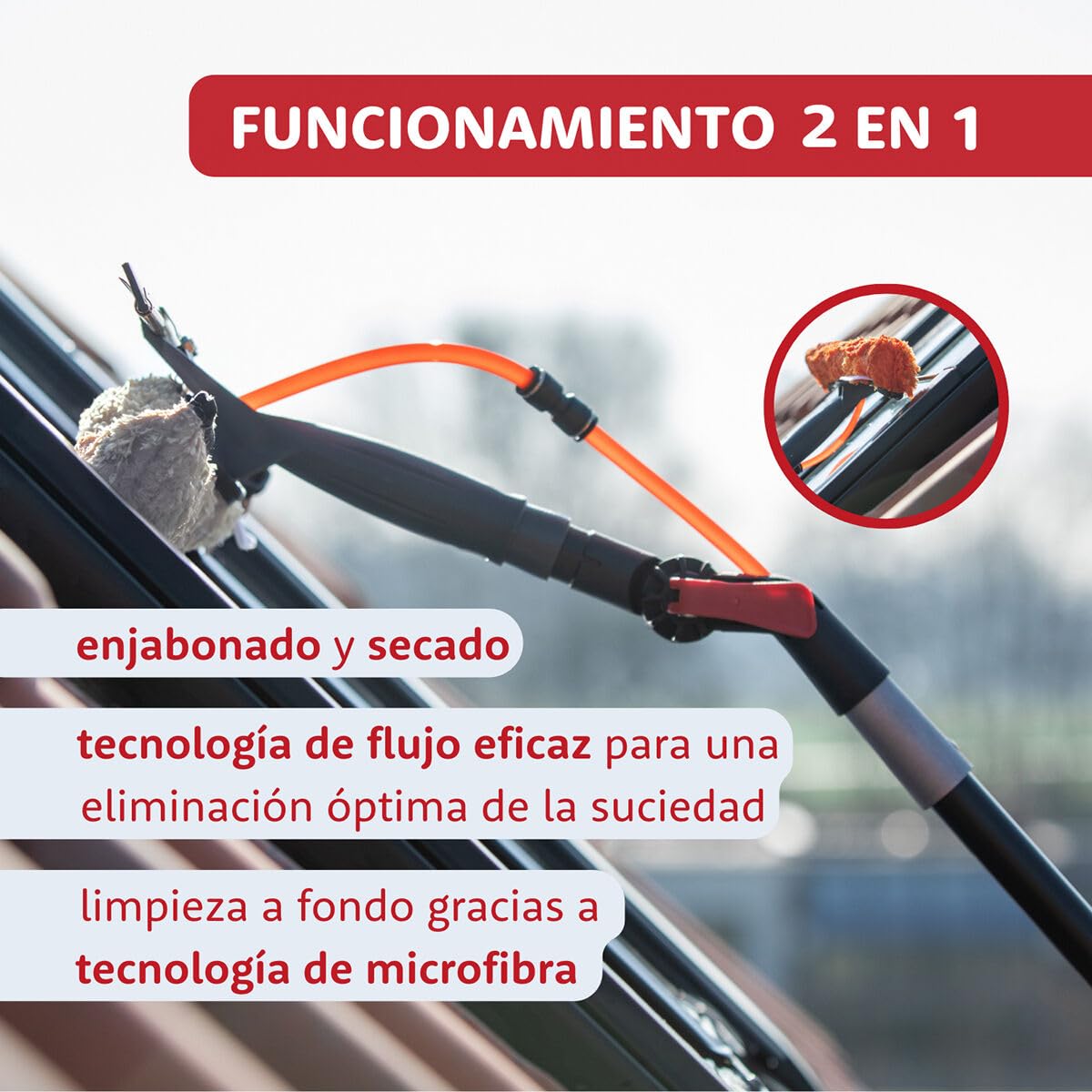Aquascopic varilla telescópica de aluminio All-in-One - 7,2 m - con cepillo para paneles solares, de 5 superficies, para fregar y combinador de lavado