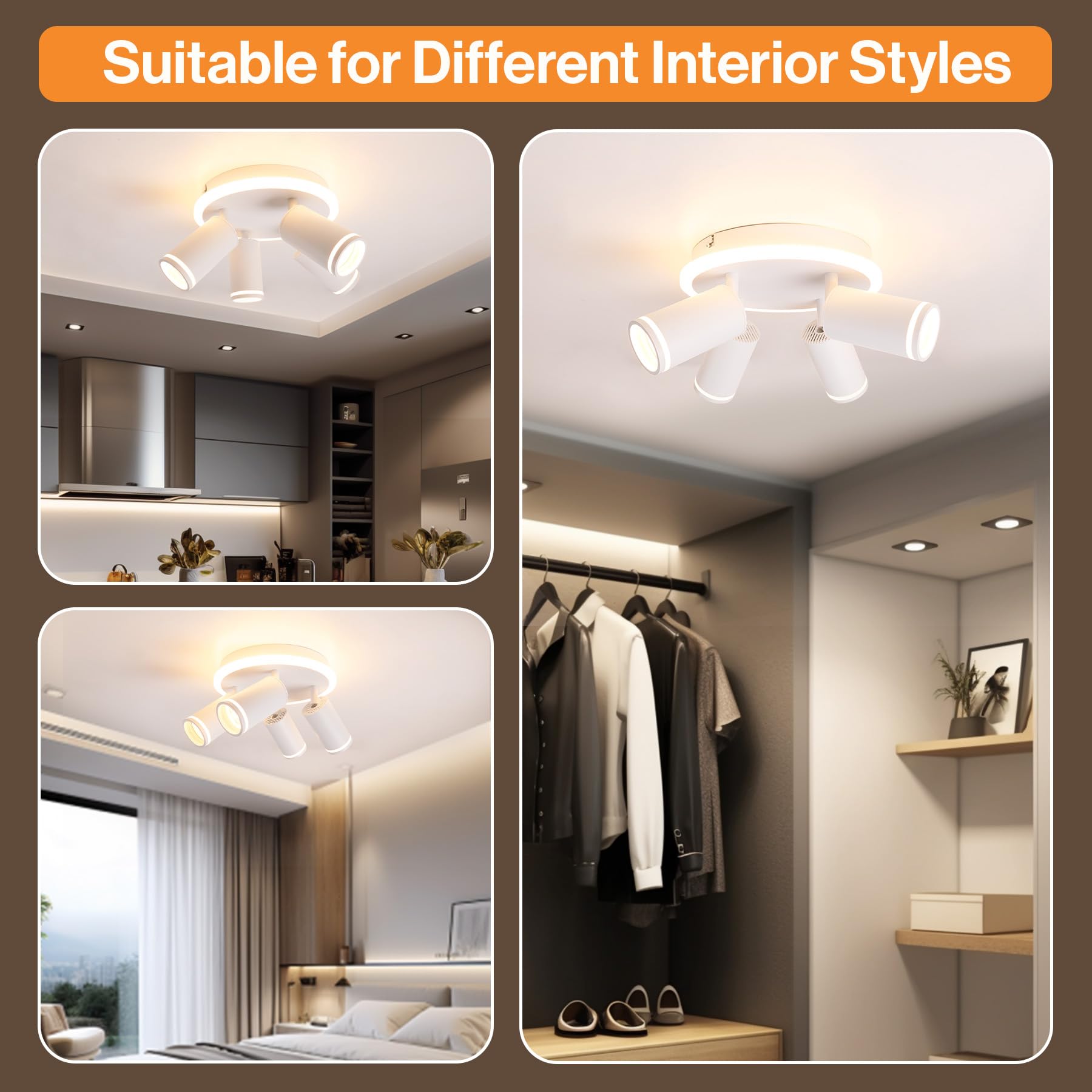Faretti LED Soffitto Orientabili - Faretti da Soffitto Interno Bianco - Lampadario Soffitto 4 Luci con 4 x 5W GU10 LED, 3000K Bianco Caldo Faretti da Parete per Cucina, Camera da Letto, Soggiorno