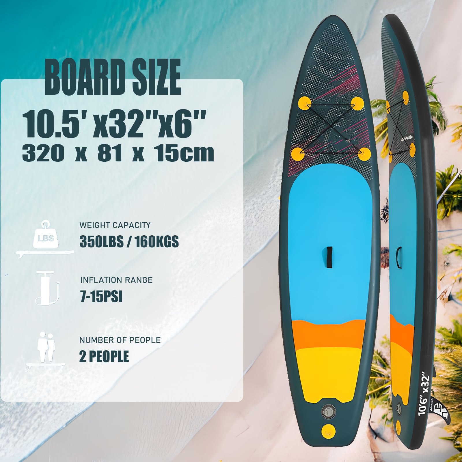 Aufblasbares Stand-up-Paddle-Board-Set, breites Design, 400 Pfund (180 kg) Gewichtslimit, mit Paddel, Pumpe, Rucksack, Finnen