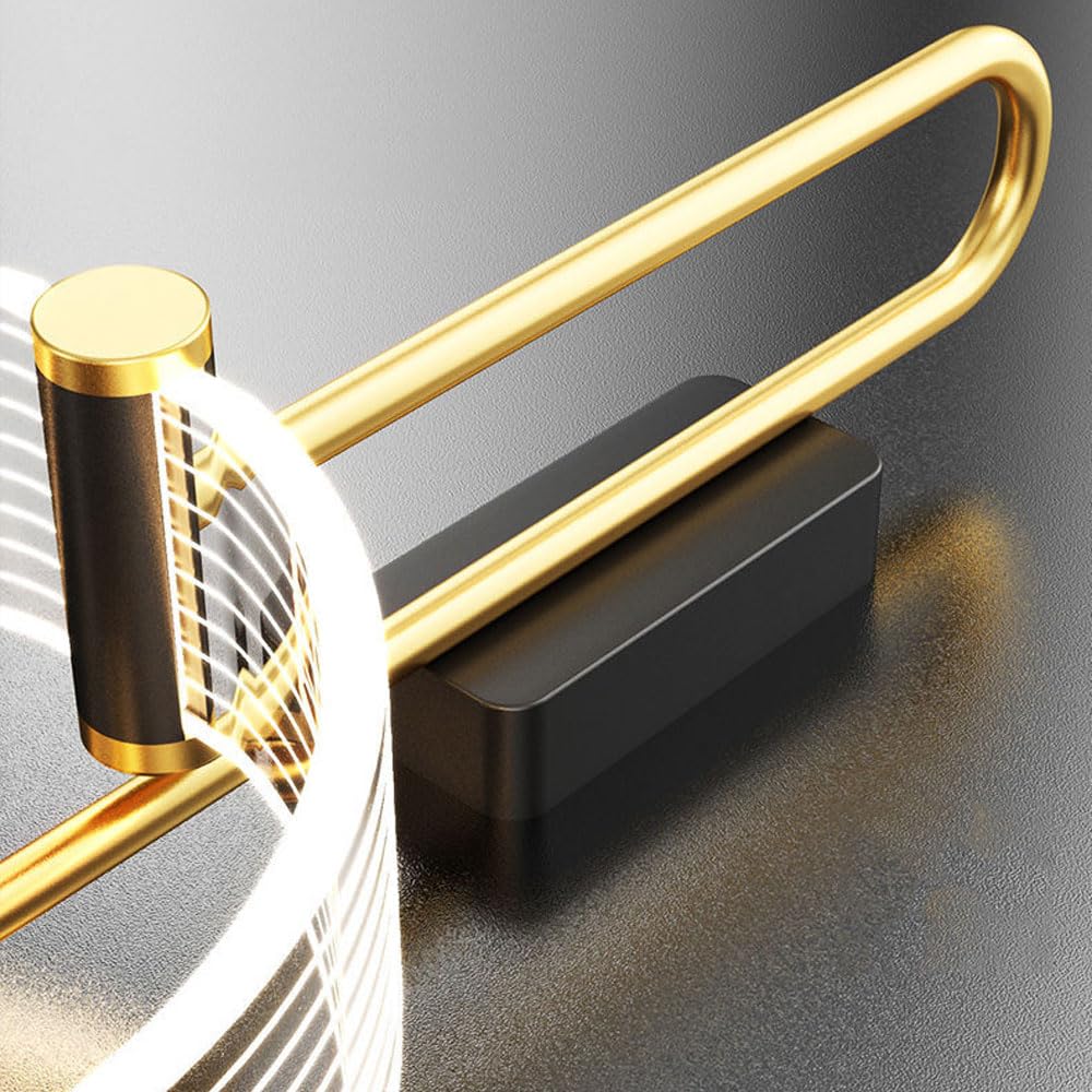 Applique da Parete Moderna e Semplice, Anello LED per Comodino, Lampada da Interno Oro+Nero, Lampada Lunga con Paralume in Gel di silice, Applique in Alluminio in Stile postmoderno
