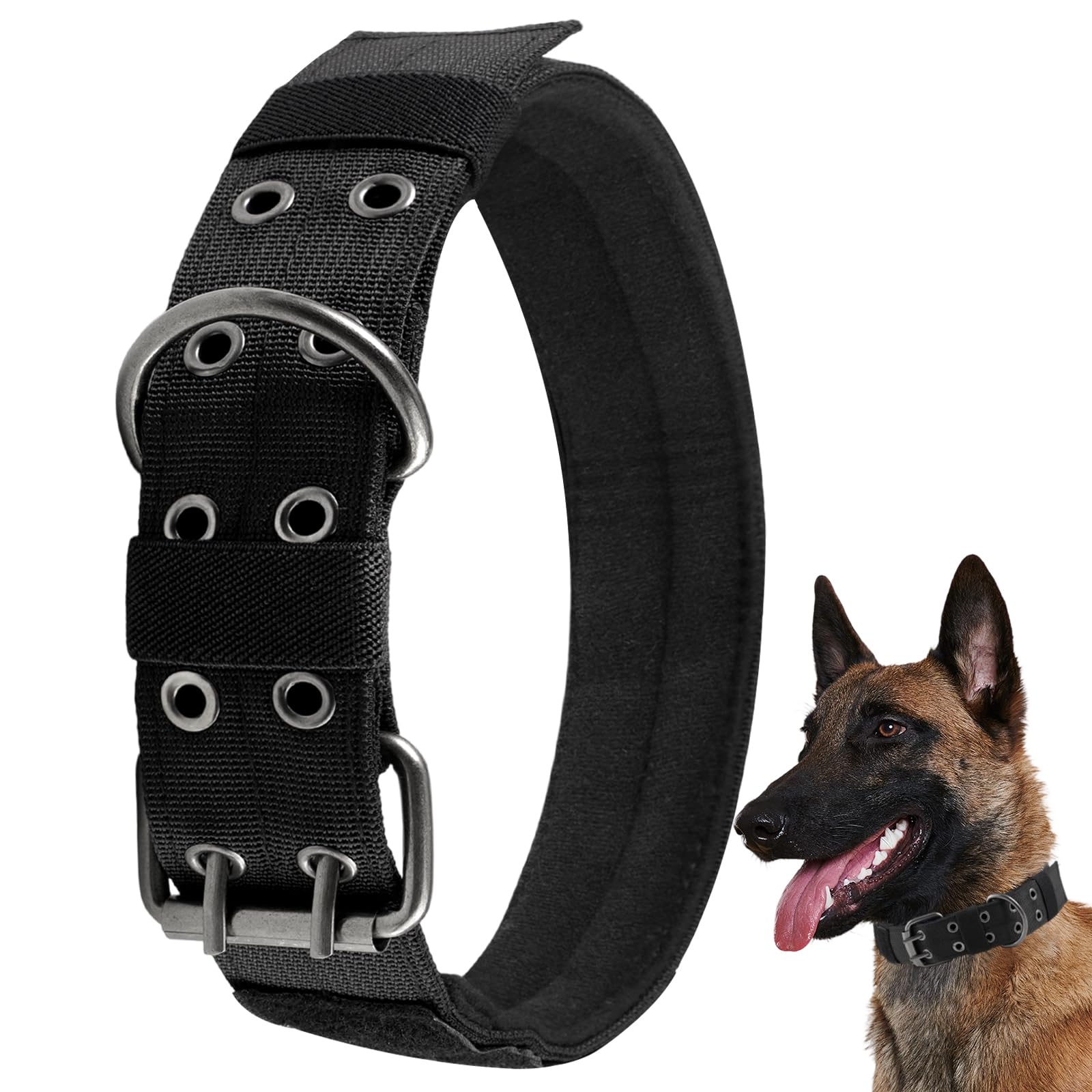 Collar Táctico Mejorado para Perro, Collar de Entrenamiento Ajustable de Nailon Militar, Hebilla de Metal Resistente de Entrenamiento Fuerte para Mascotas, Perros Medianos y Grandes (XL, Negro)