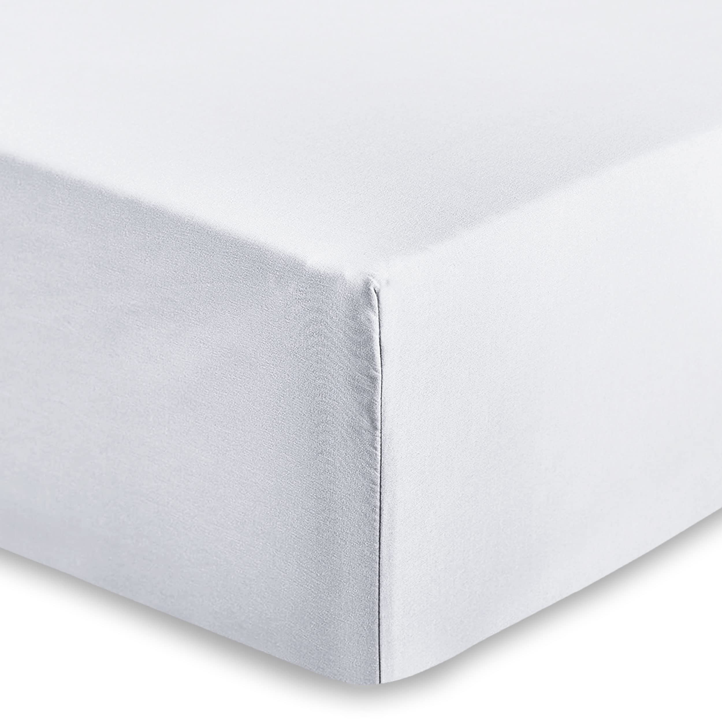 AMEHA Fitted Sheet Double 25 cm Deep Bed Sheets Easy Care Brushed Microfiber Elastic Fitted Bed Sheet Shrinkage Resistant (White, 137 x 191cm)