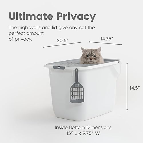 Miniatura 2 de IRIS USA - Caja de arena grande cuadrada para gatos con cuchara, bandeja de arena para gatos con cubierta para atrapar partículas de arena y paredes