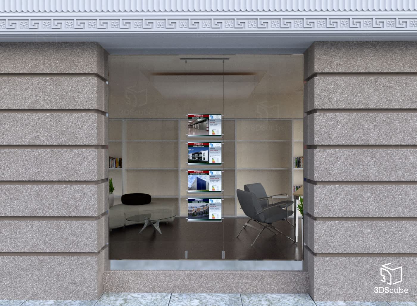 Espositore a cavetti luminoso monofacciale da vetrina, EVO LED KIT con cartelle luminose in plexiglass formato A3 orizzontale, porta annunci per agenzie immobiliari, studi fotografici (4 Cartelle)