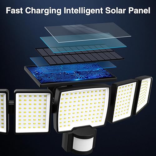 Miniatura 7 de Atfoyer Luces solares para exteriores, 326 LED de 4000 lúmenes, luces solares con sensor de movimiento mejoradas para exteriores, IP65, 5 cabezales,