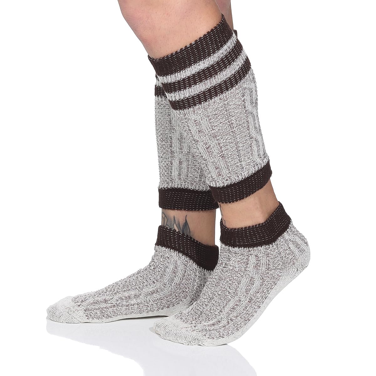 Harrys-Collection Damen Herren Trachten-Loferl Set 2-teilig - Socken & Wadenwärmer mit Zopfmuster - Traditionelle Wadlbeißer für Lederhosen