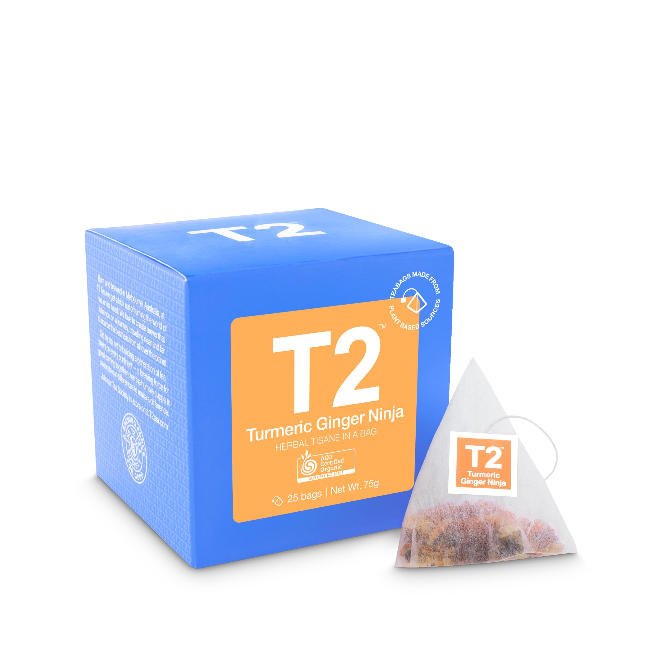 T2 Tea Organic Turmeric Ginger Ninja, Turmeric and Ginger Tea in Gift Cube 100 g, 1 x 100 g, Blue (T140AE207)