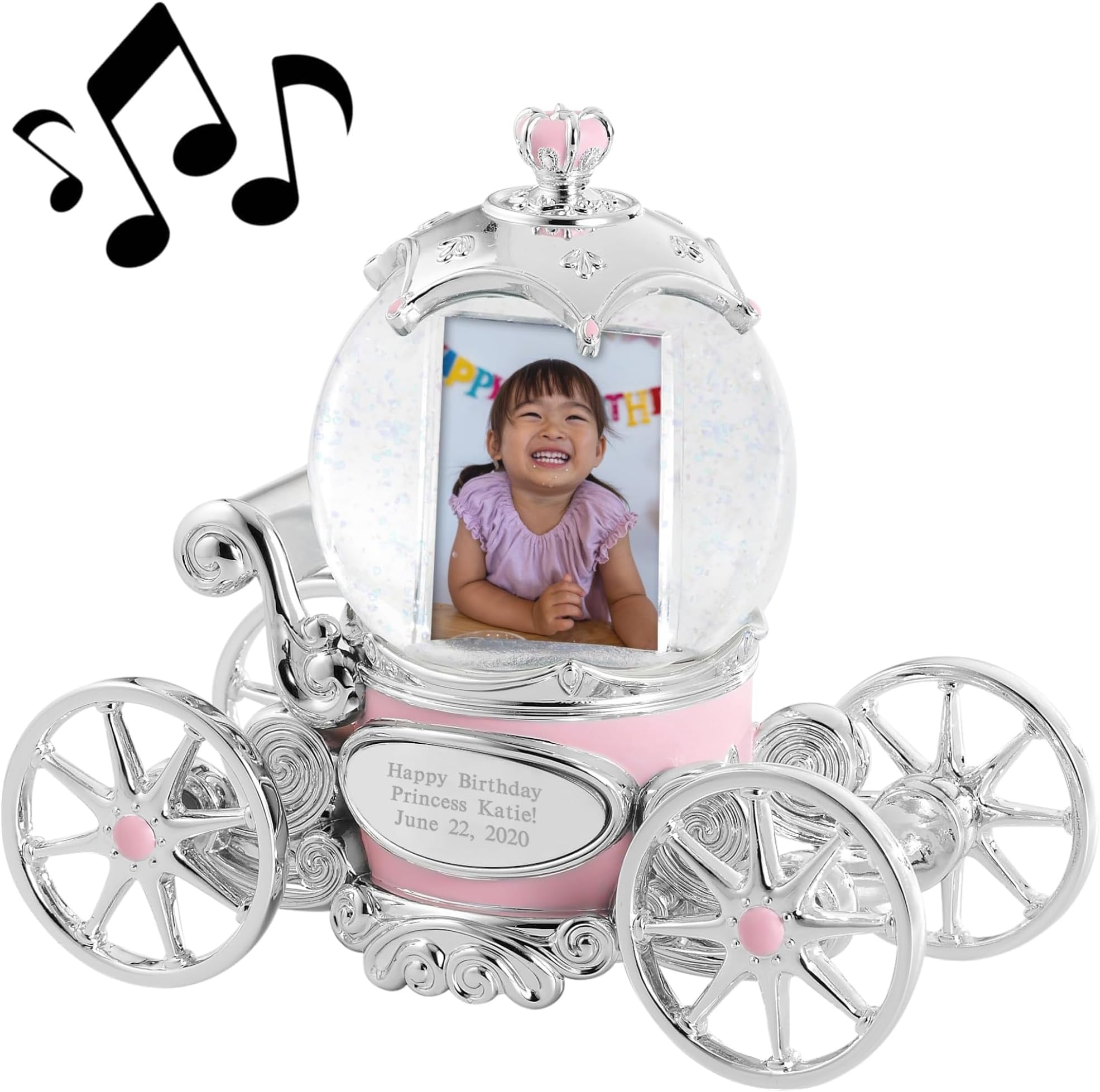THINGS REMEMBERED Personalized Engraved Princess Carriage Musical Photo Snow Globe, Plays Bibbidi Bobbidi Boo Music, Add Picture, Beautiful and Unique Gift (Free Customization)