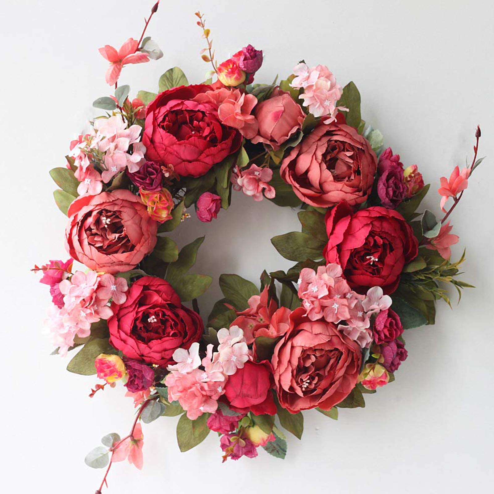 VIVILINENBurgundy Peony Flower Wreath for Front Door Handmade Artificial Floral Wreath Spring Garland for Door Wall Christmas Wedding Party Office Home Decor