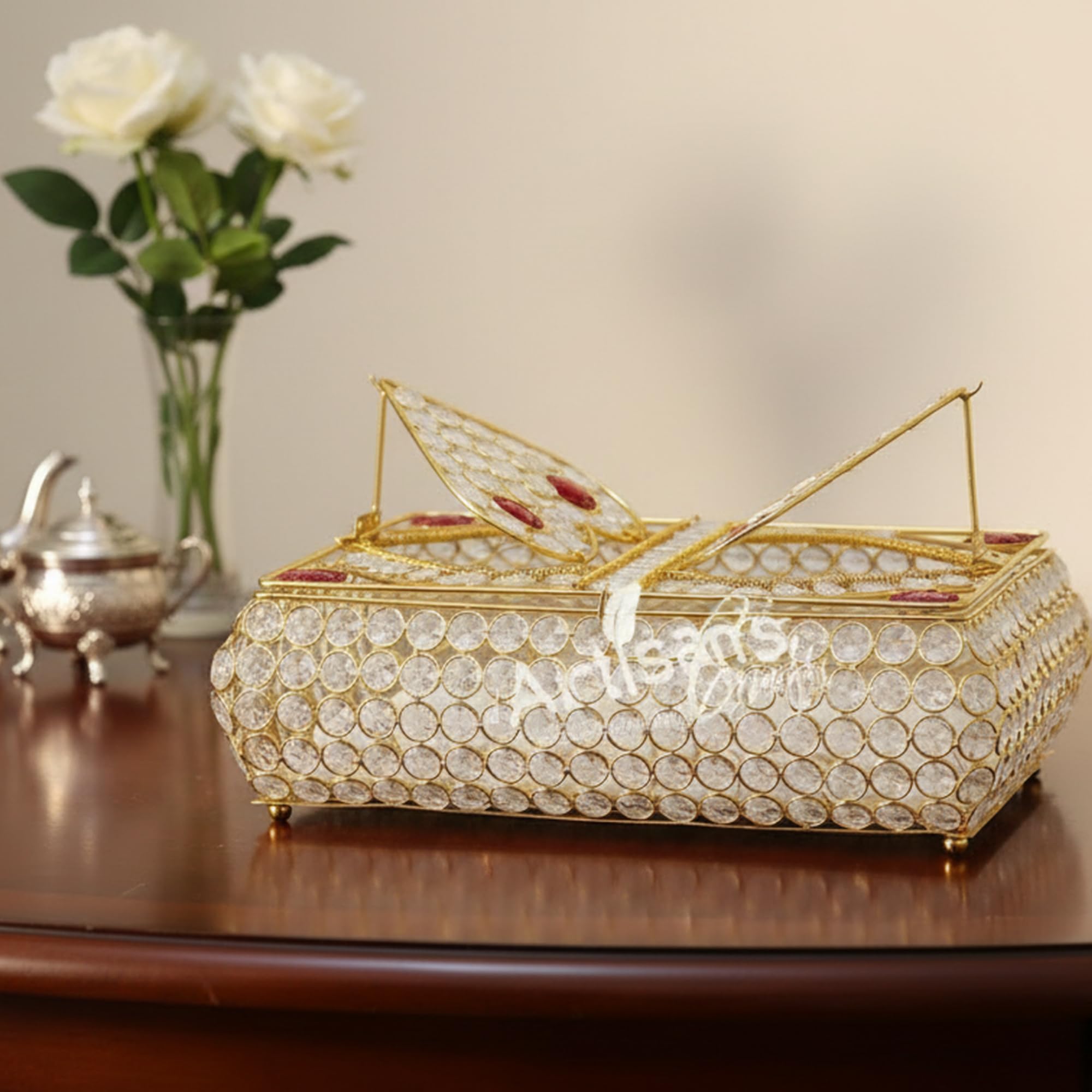 Beautifully Handmade Metal Book Stand & Rehal for Bible, Quran, Geeta, With Crystal Decoration | Holy Book Stand