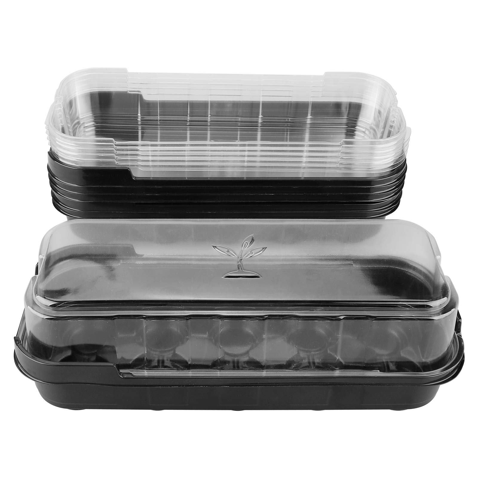 Babody Green,White,Black 6 Pack Seed Starter Tray, Mini Sturdy Windowsill Trays With Cover Dome, Greenhouse Grow Trays Mini Propagator For Seeds Growing Starting (10 Cells Per Tray)