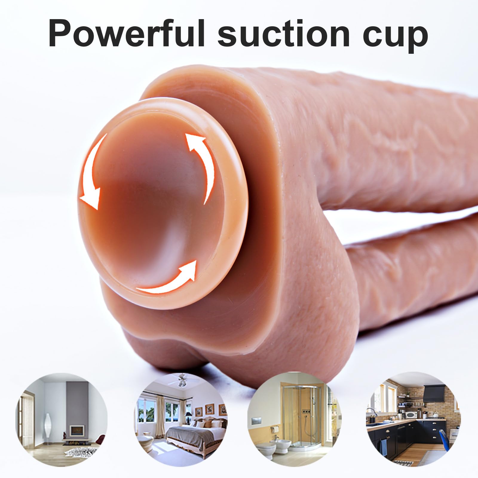 Dildo doppio di 26 cm, doppia penetrazione vaginale e anale, dildo realistico con base a ventosa potente, dildo G-spot in silicone, plug vaginale e anale XXL rinforzato, adatto per coppie lesbiche