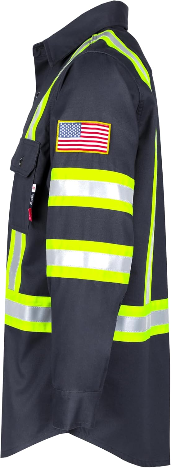 BOCOMAL FR Shirts High Visibility Button Down 7.5oz ANSI/ISEA Type O Class1 Flame Resistant Hi Vis Refective Safety Jacket - Image 2