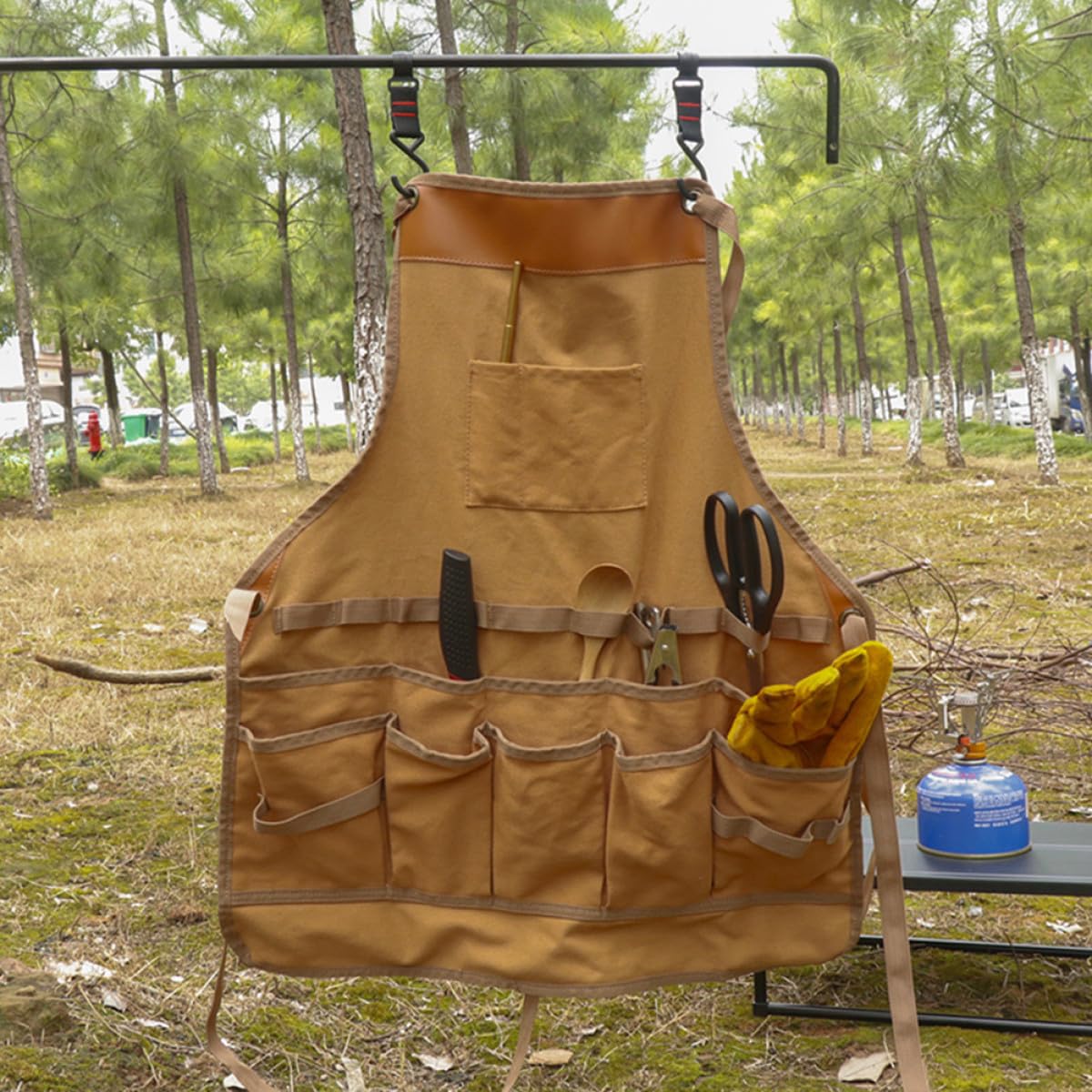 Grembiule Bbq Uomo in Tela con Cinturini Regolabili e Tasche Multiple Grembiule Lavoro per Cucina Camping e Giardinaggio