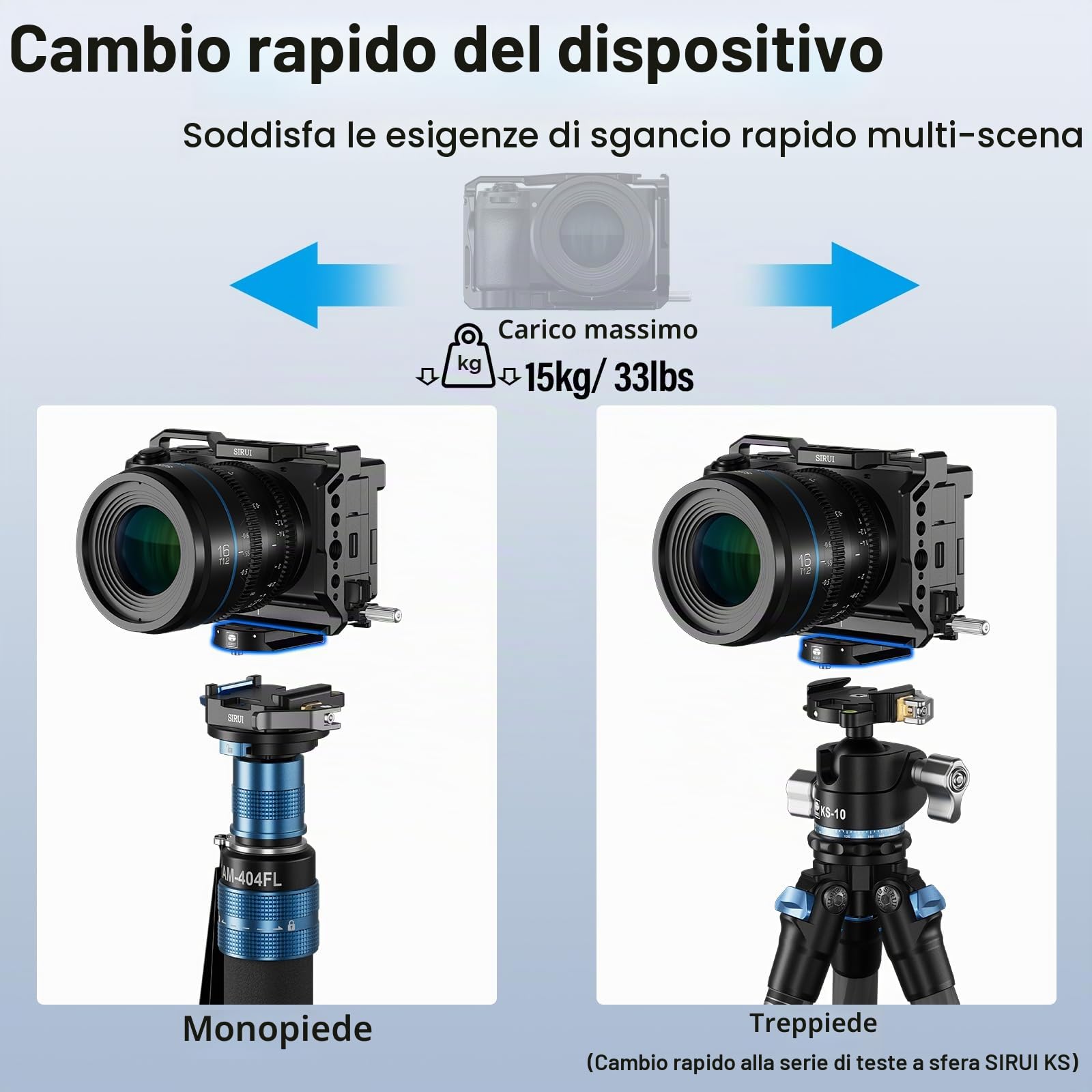 SIRUI Piastra Sgancio Rapido con Base di Serraggio, Quick Release Plate Clamp con Adattatore Vite da 3/8"-16 a 1/4"-20, Piastra di Rilascio Rapido per Fotocamera DSLR Treppiede Monopiede, QC-55