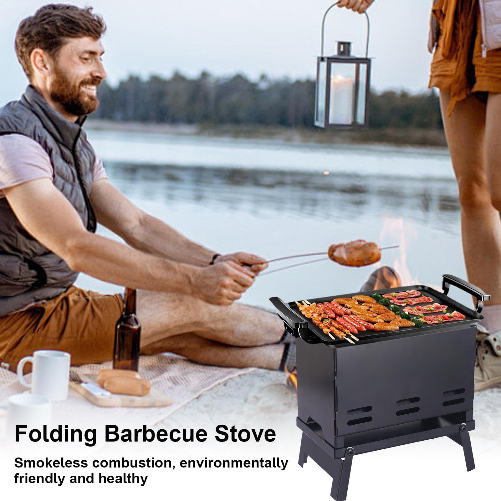 Griglia a Carbone Portatile Fornello Barbecue Pieghevole | Barbecue a Carbone Trasportabile per il Viaggio, la Spiaggia, il Picnic, il Cortile, il Giardino, la Casa, la Cottura