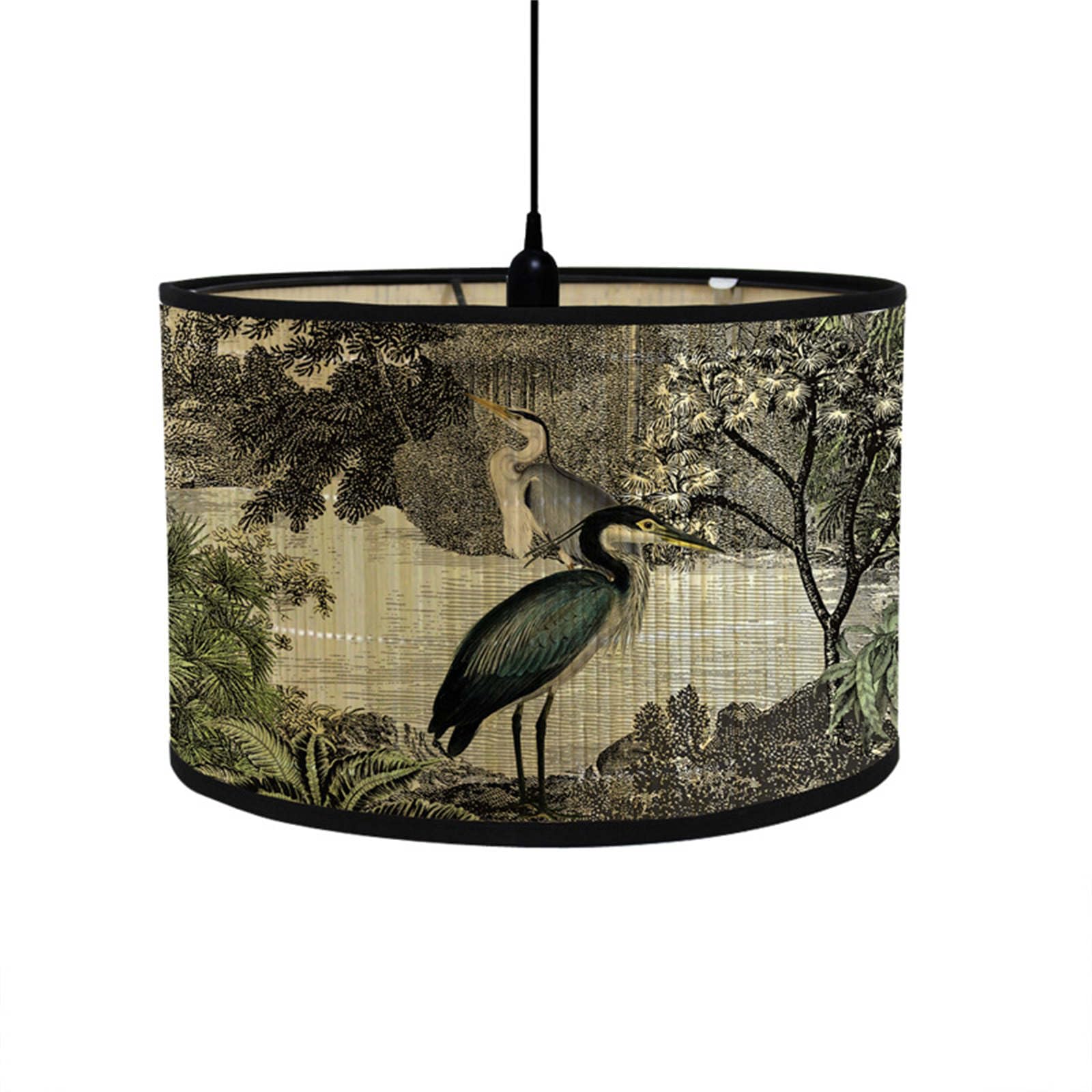 FANSU Lampenschirm Stoff, 20x30 Cm, Kranich-Design - Für Tisch- & Stehlampen, E27 Fassung