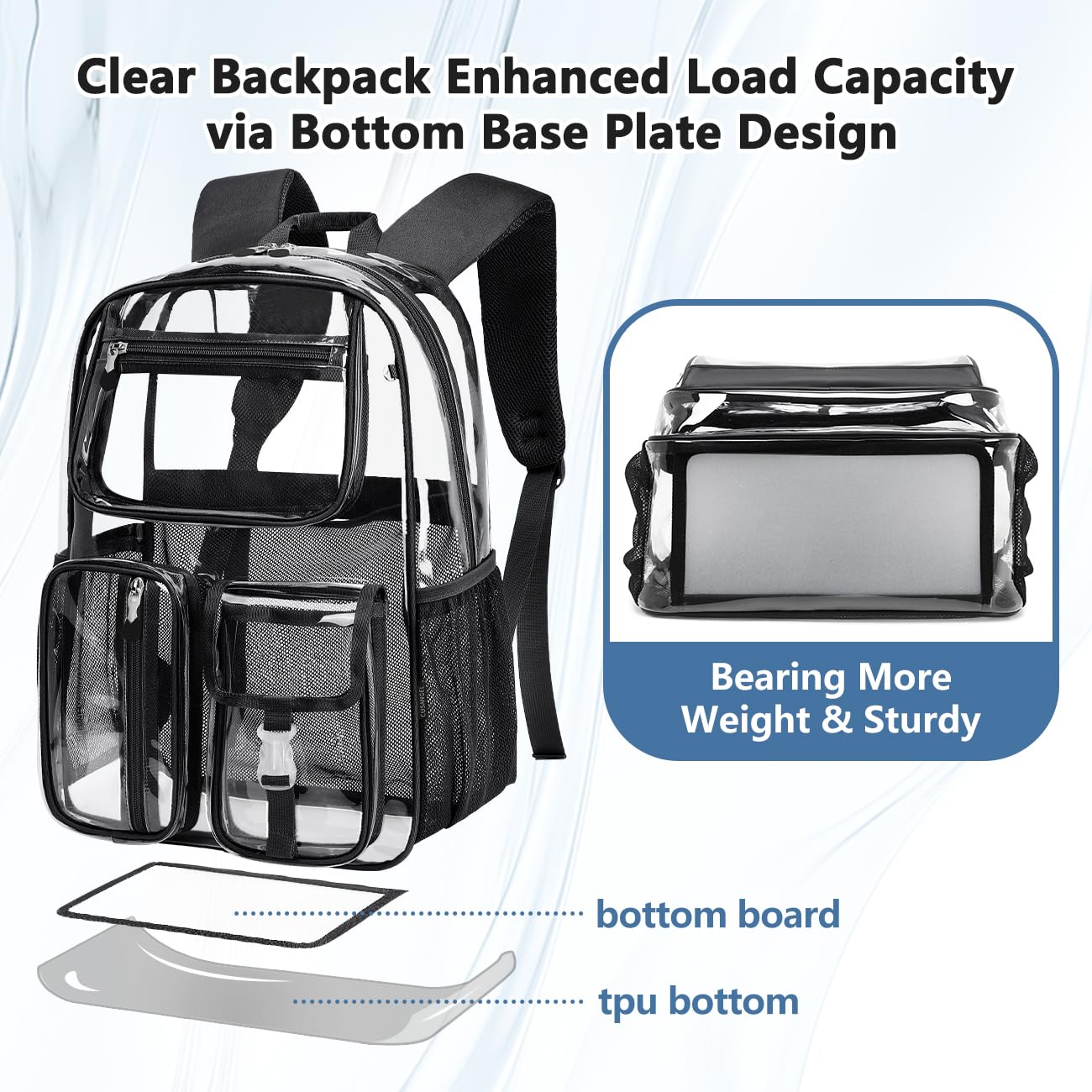 Cusangel Zaino trasparente resistente, 41,9 x 30,5 x 12,7 cm, in TPU, grande capacità, per eventi sportivi, viaggi