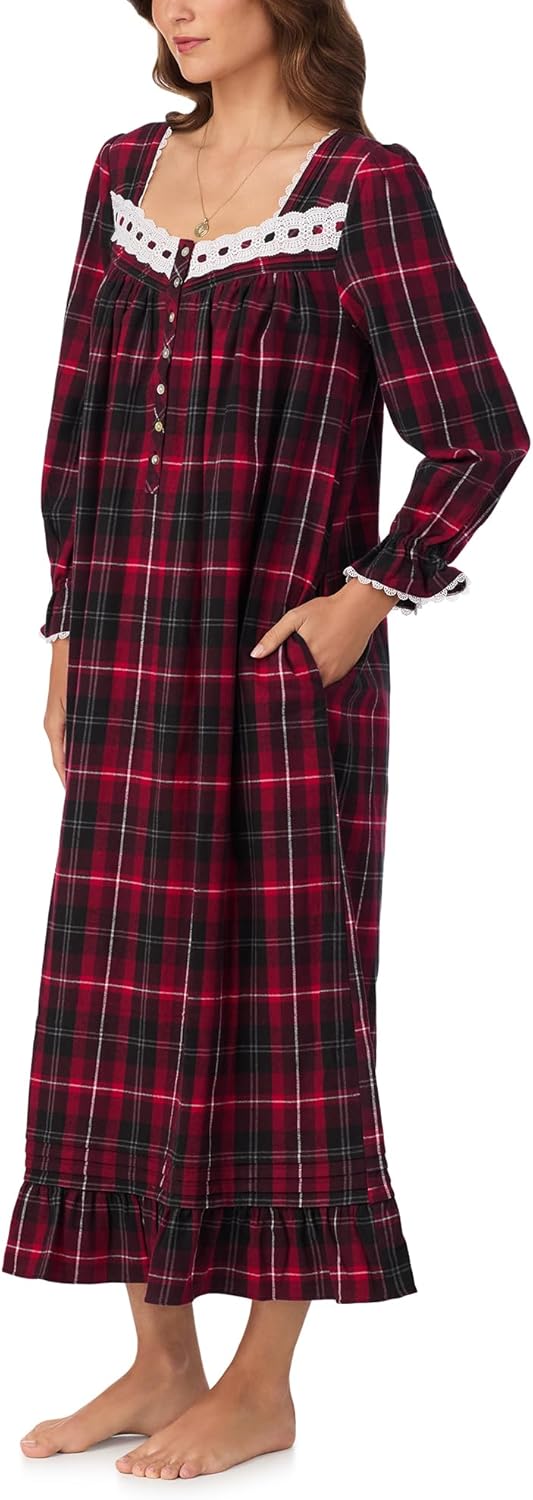 Eileen West Womens Sleepwear & Loungewear - Brushed Flannel Collection - 100% Cotton Long Sleeve 50" Long Ballet Nightgown - Image 3