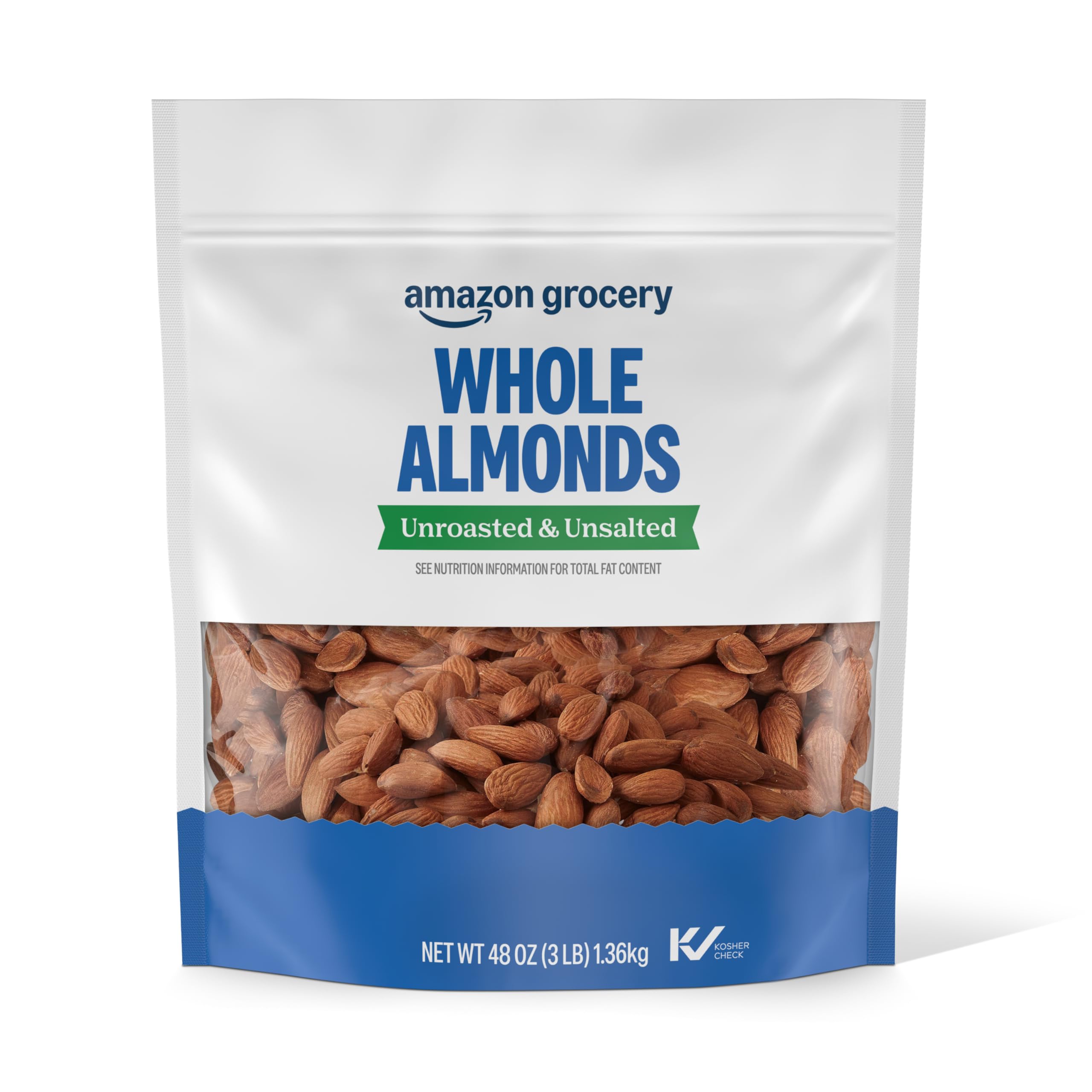Amazon Grocery, Whole Almonds, Unroasted & Unsalted, 48 Oz (Previously Happy Belly, Packaging May Vary)