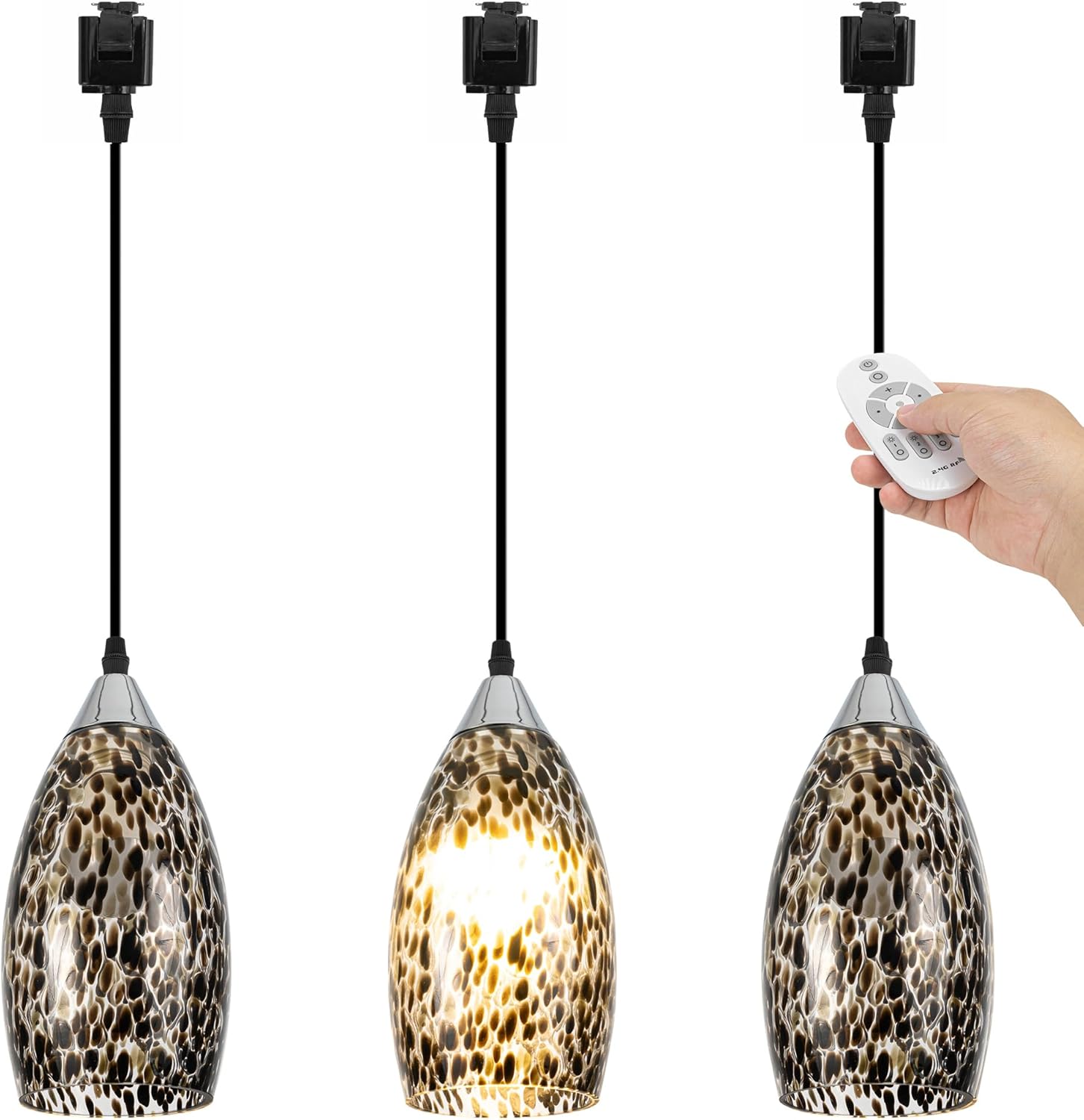 Kiven Juno Track Lighting Pendants,Dimmable Modern J Track Pendant Lights with Art Glass Lampsade,Decorative Track Lighting Fixture for Hallway Kitchen Island DZ0502