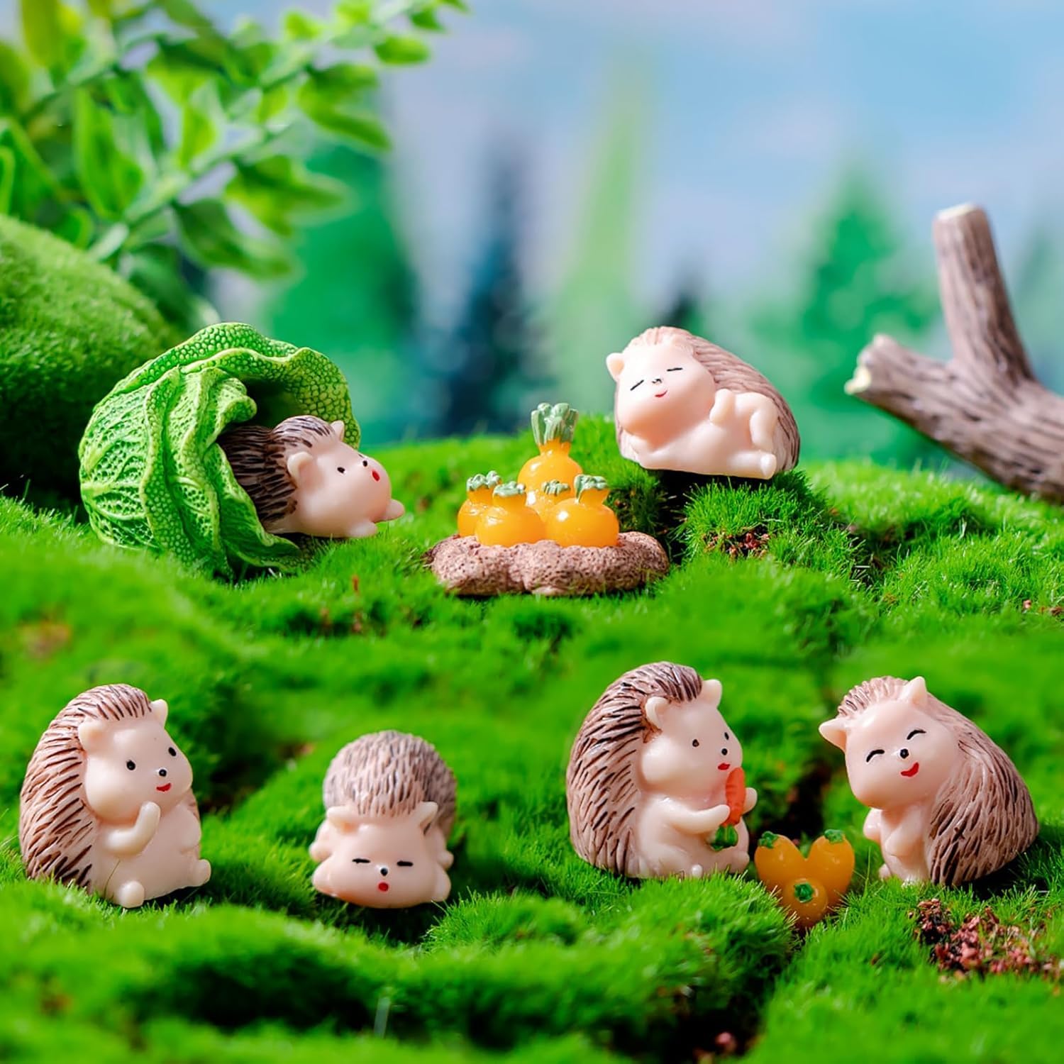 Haohaiblooms 6 Pcs Hedgehog Figurines Collecti Set - Mini Moss Garden Decor, DIY Fairy Landscape Crafts, Resin Home Ornaments, Cute Animal Terrarium Decorations, Ideal Gift for Plant Lovers