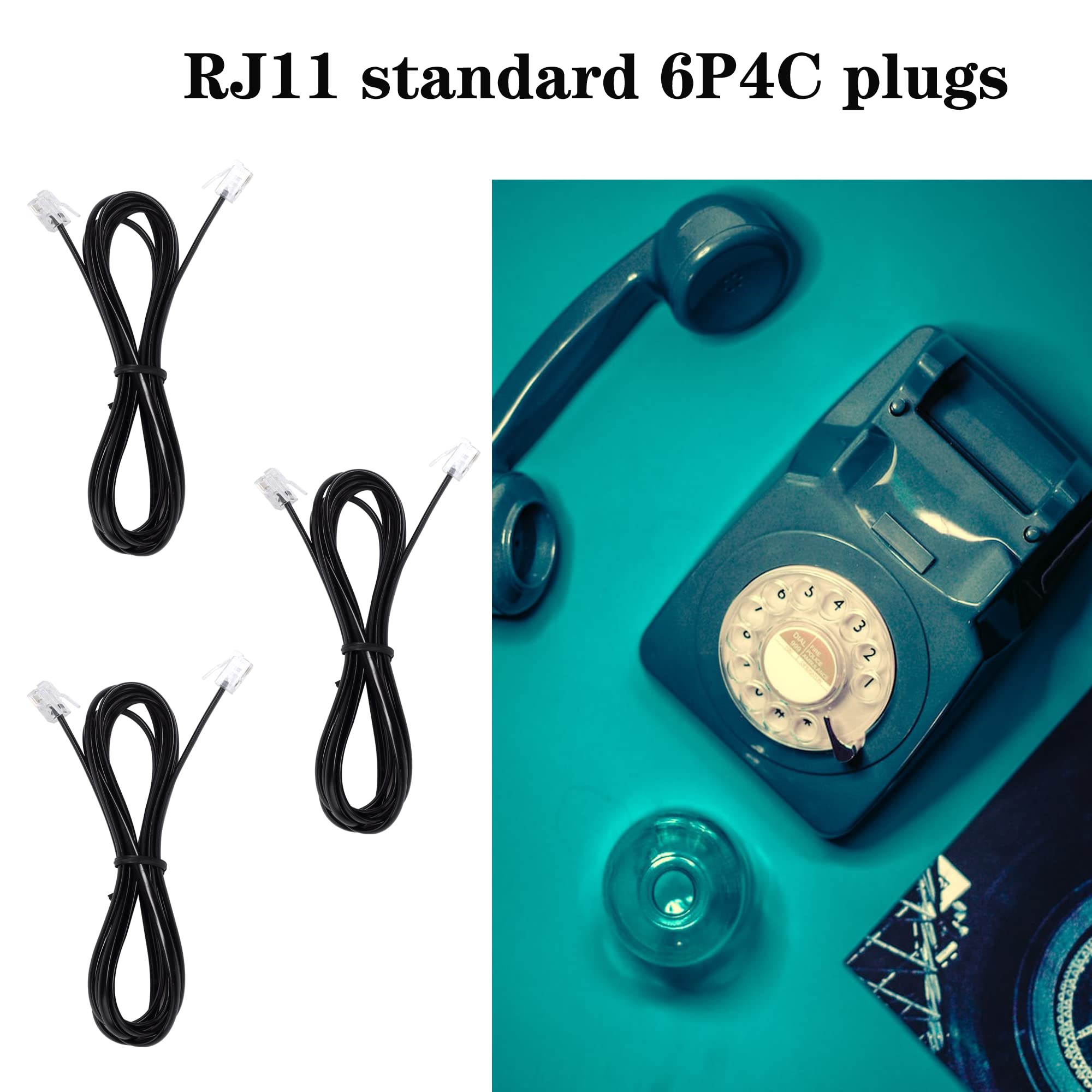 Telephone landline Extension Cord Cable Cord with Standard RJ-11 6P4C Plug (3Ft-3Pack, Silver)