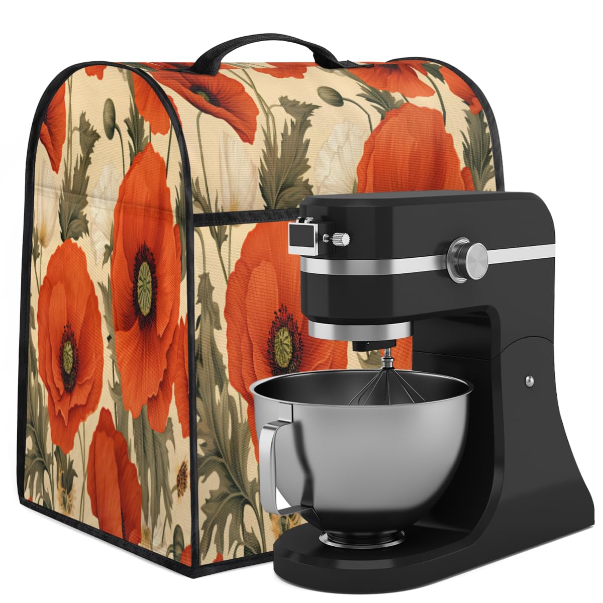 Coffee Maker Cover Retro Poppy Flower Kitchen Appliance Covers Small Appliance Covers Blender Cover Juicer Cover Dust Covers for Kitchen Appliances with Top Handle and Pockets,Washable,C432
